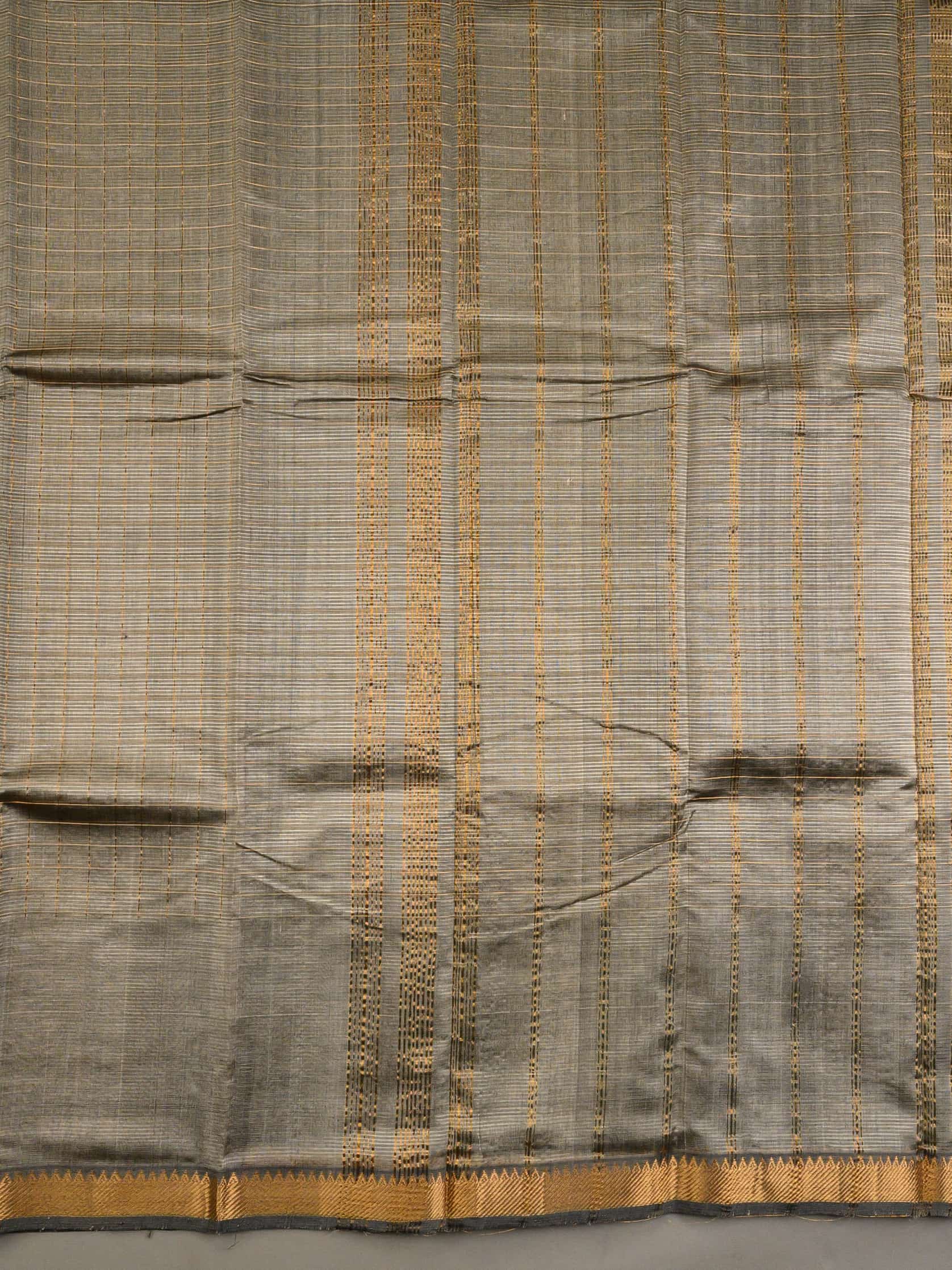 Handloom Mangalagiri Silk Cotton Saree in Grey with Zari Checked Pattern