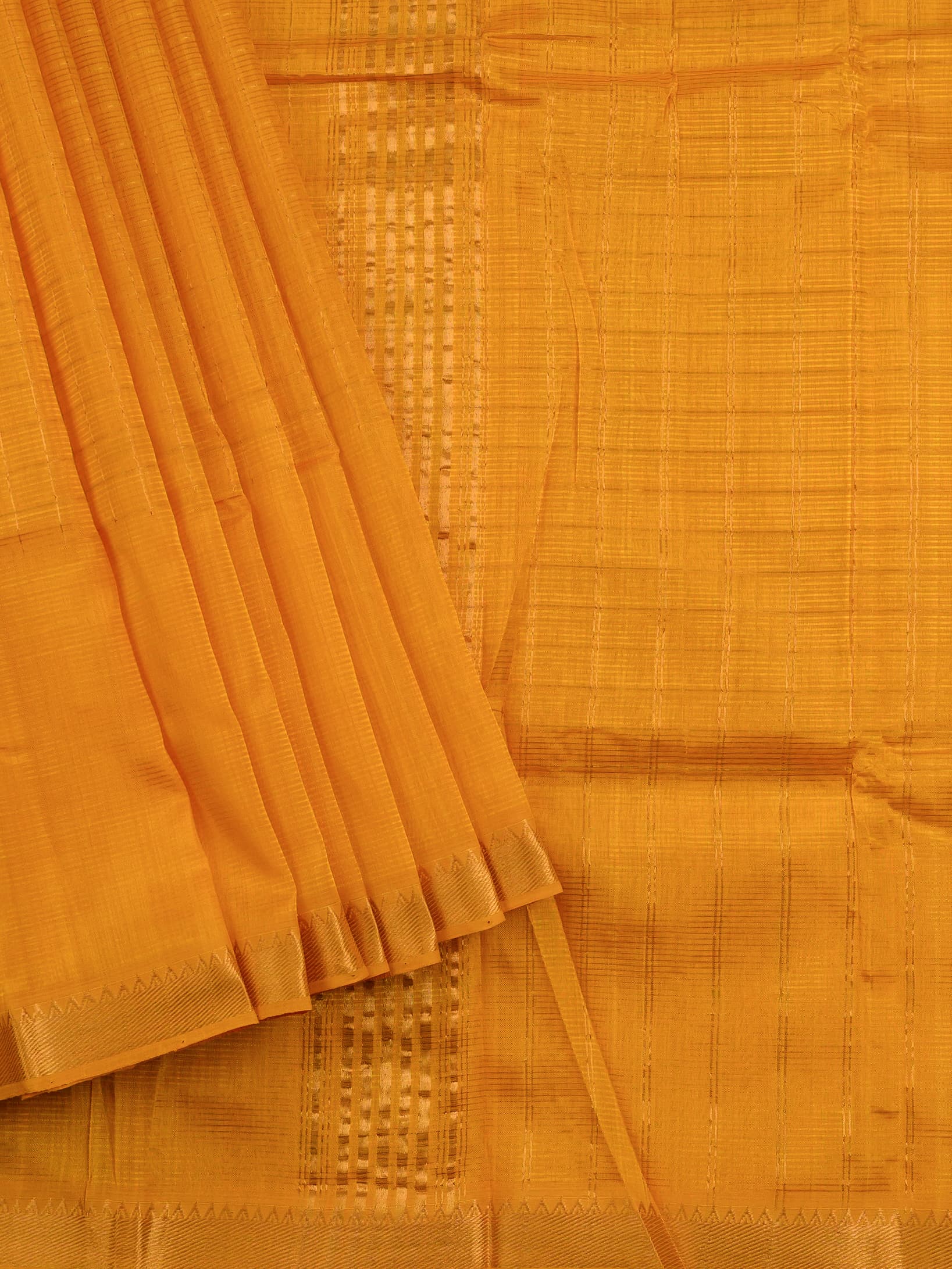 Handloom Mangalagiri Silk Cotton Saree in Orange with Zari Checked Pattern