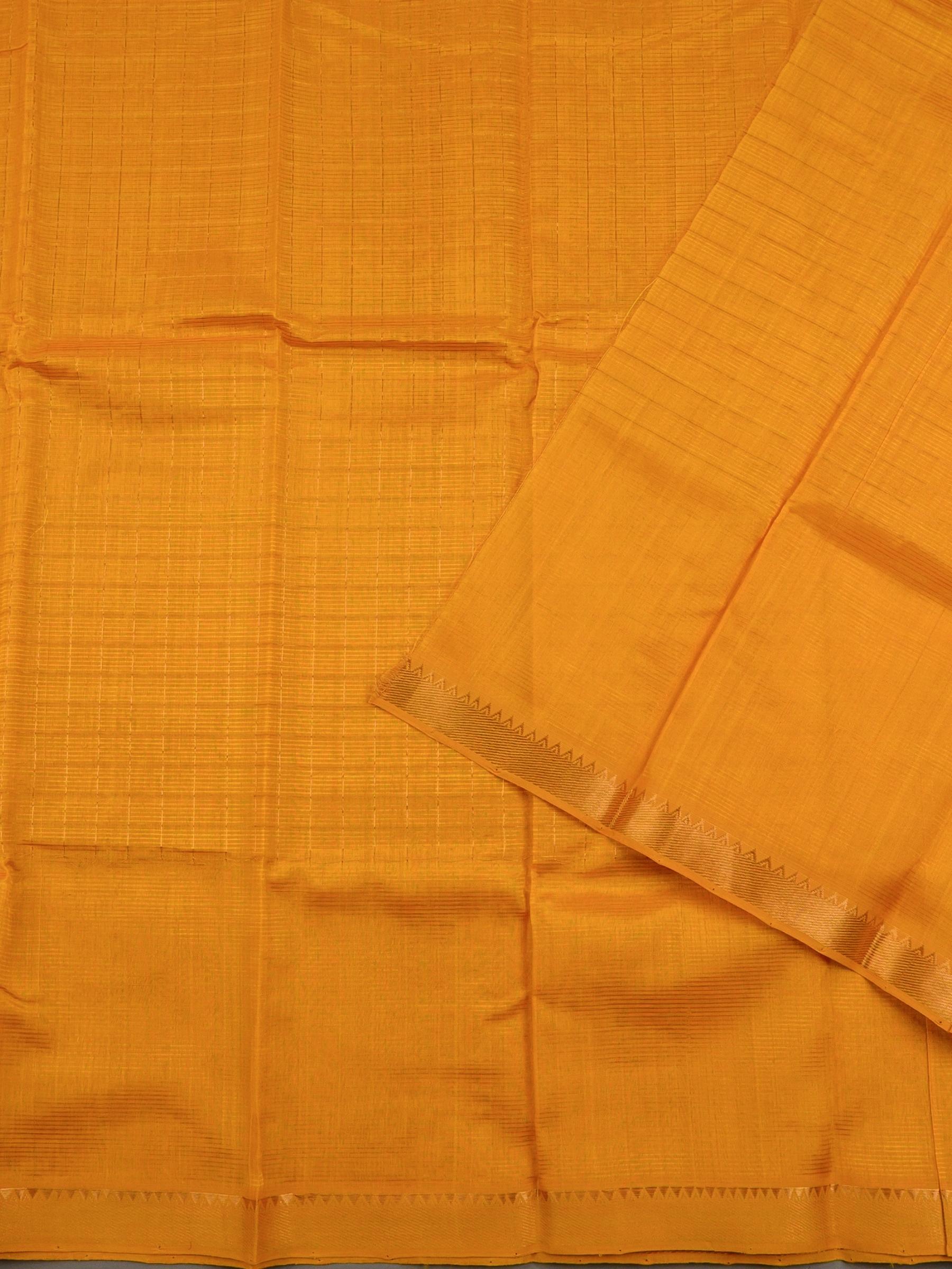 Handloom Mangalagiri Silk Cotton Saree in Orange with Zari Checked Pattern