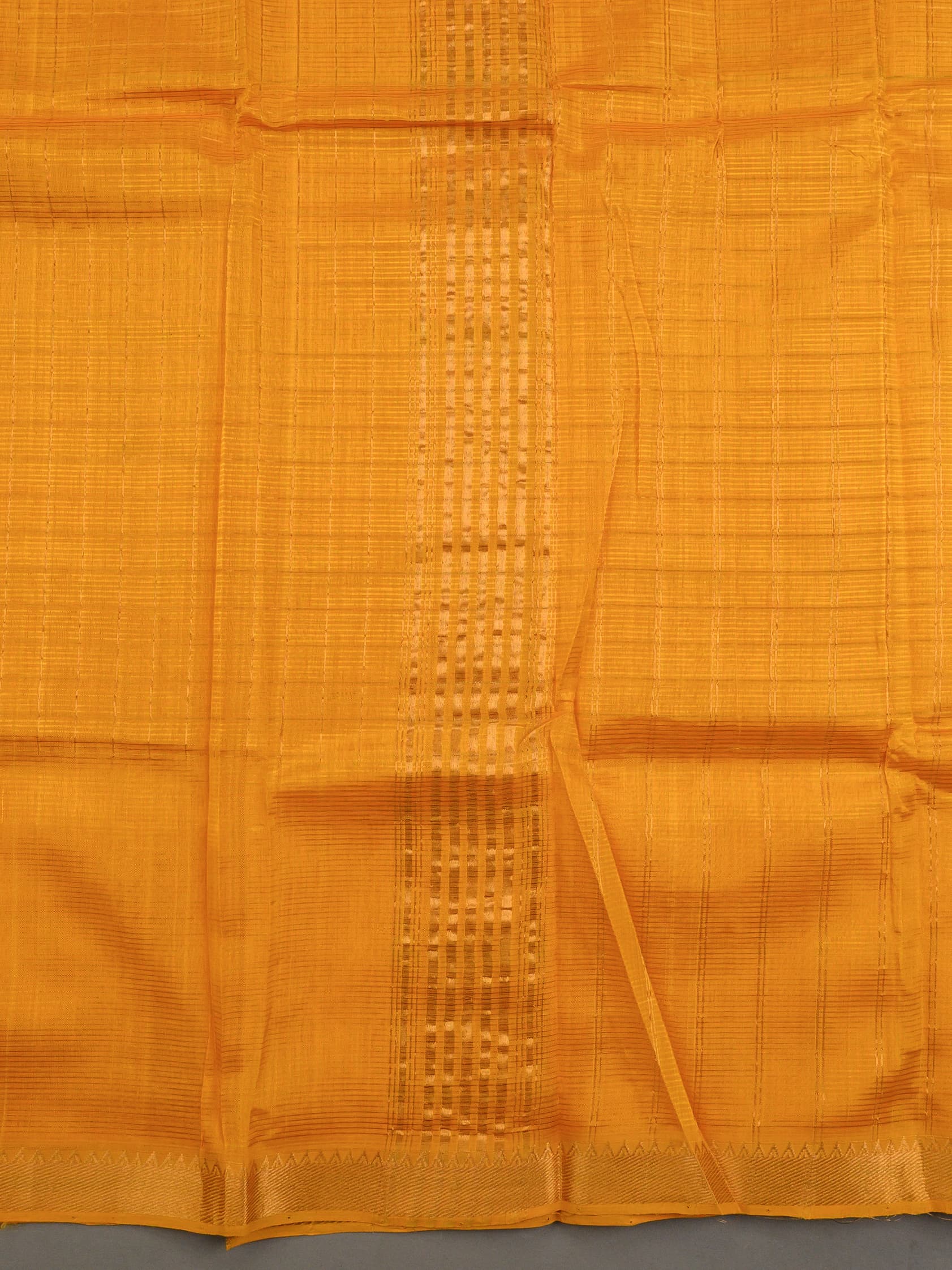 Handloom Mangalagiri Silk Cotton Saree in Orange with Zari Checked Pattern