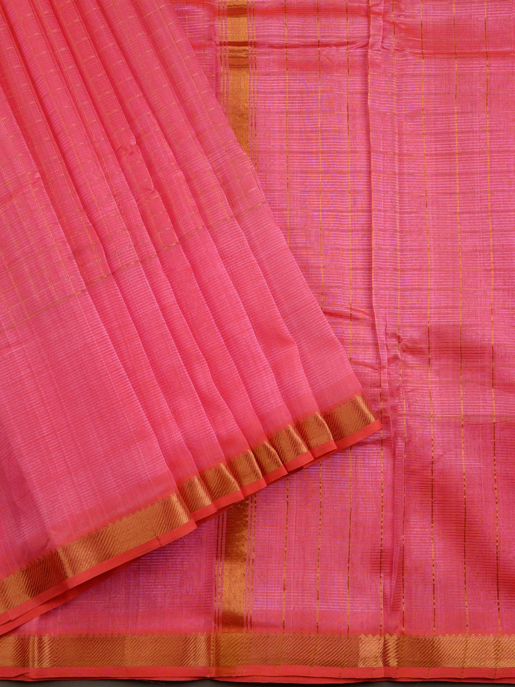Handloom Mangalagiri Silk Cotton Saree in Pink with Zari Checked Pattern