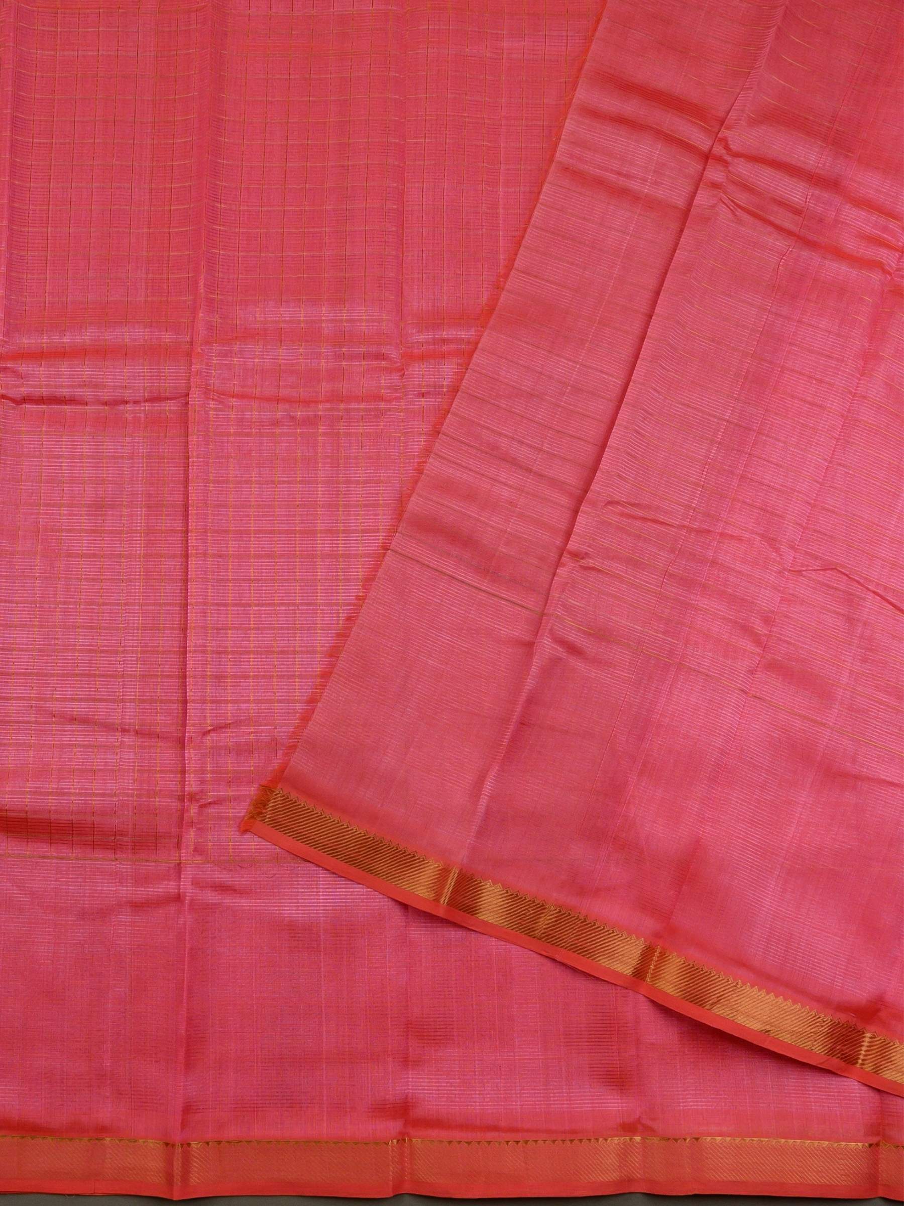 Handloom Mangalagiri Silk Cotton Saree in Pink with Zari Checked Pattern