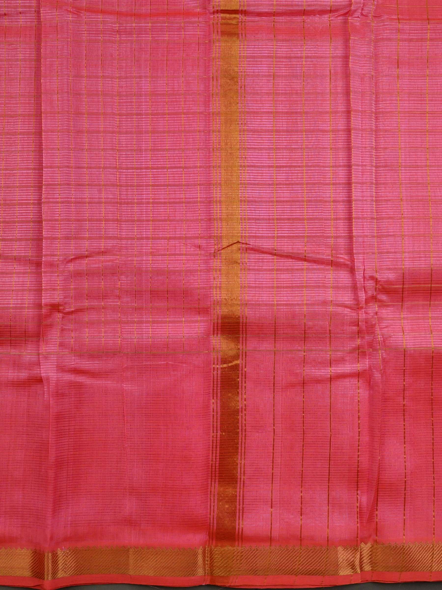 Handloom Mangalagiri Silk Cotton Saree in Pink with Zari Checked Pattern