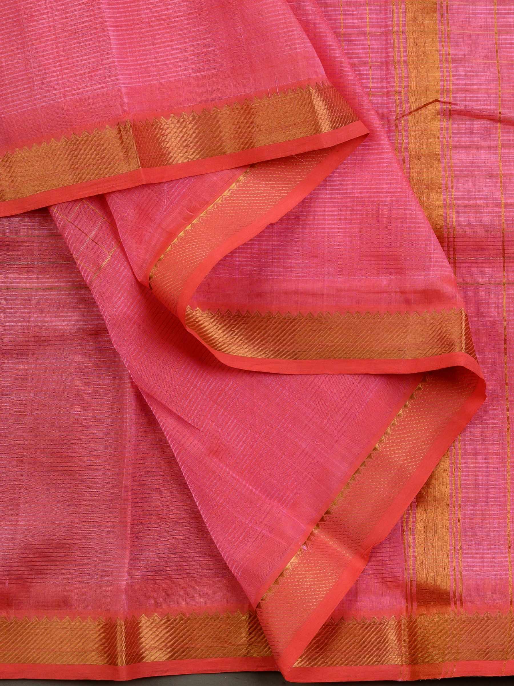 Handloom Mangalagiri Silk Cotton Saree in Pink with Zari Checked Pattern