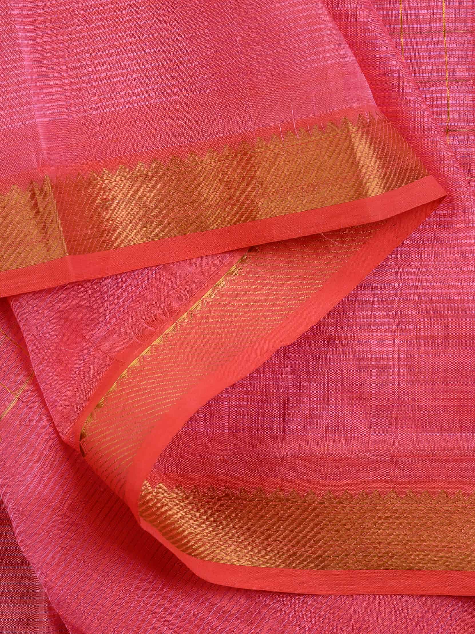 Handloom Mangalagiri Silk Cotton Saree in Pink with Zari Checked Pattern