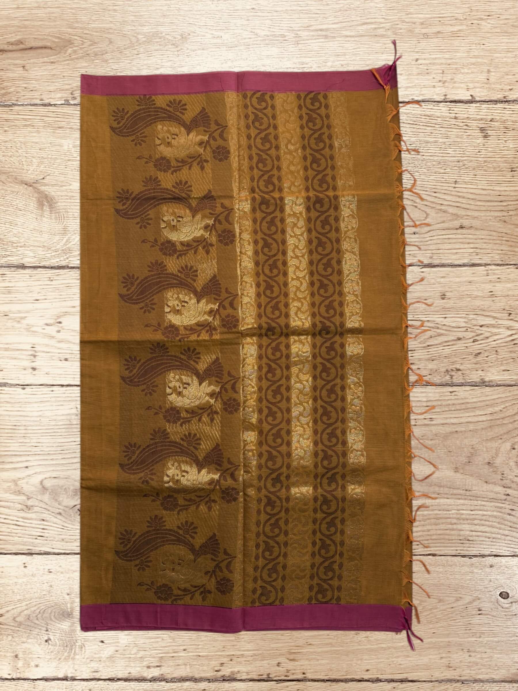 Handloom Negamam Cotton Saree in Golden Brown