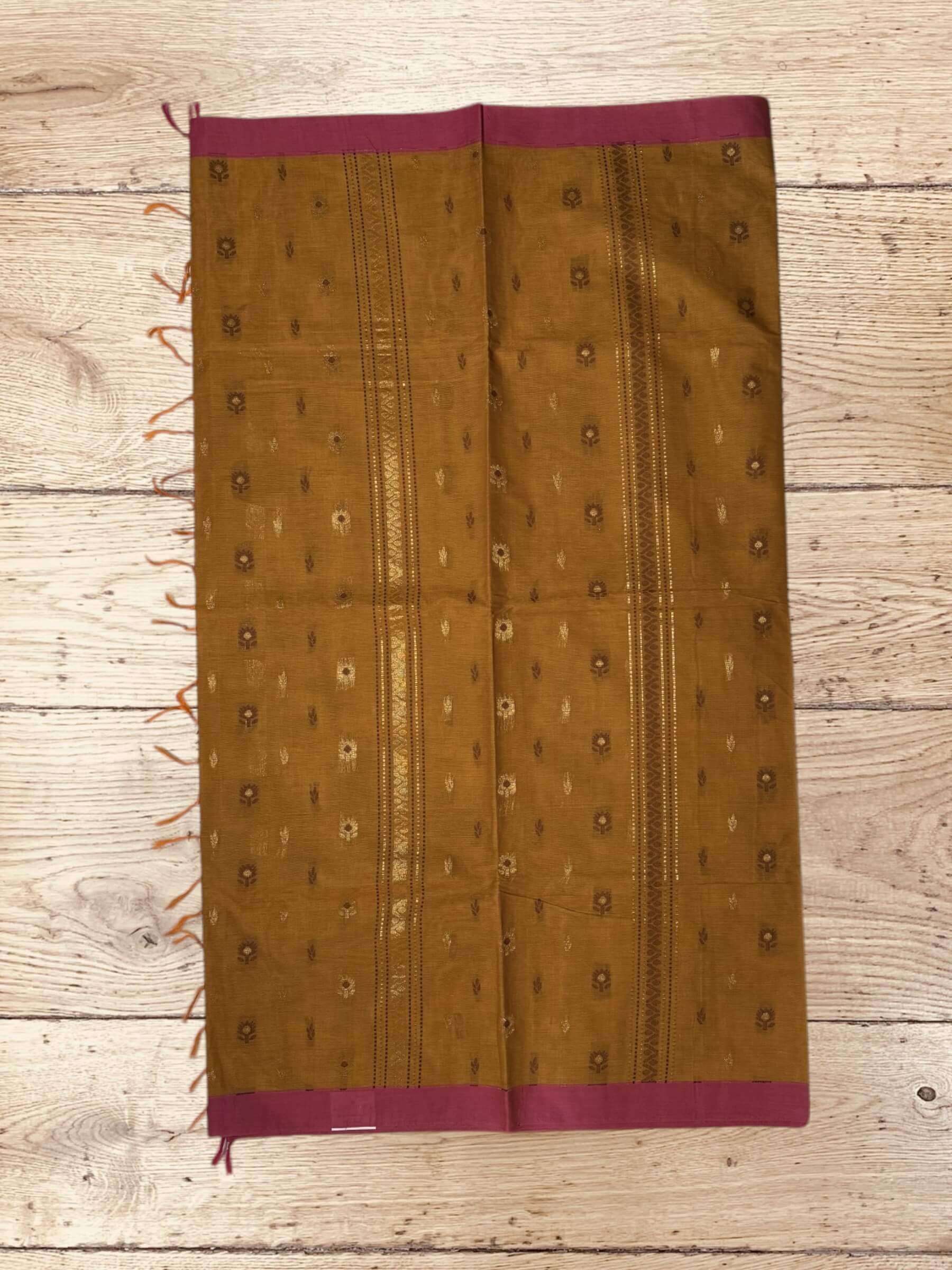 Handloom Negamam Cotton Saree in Golden Brown