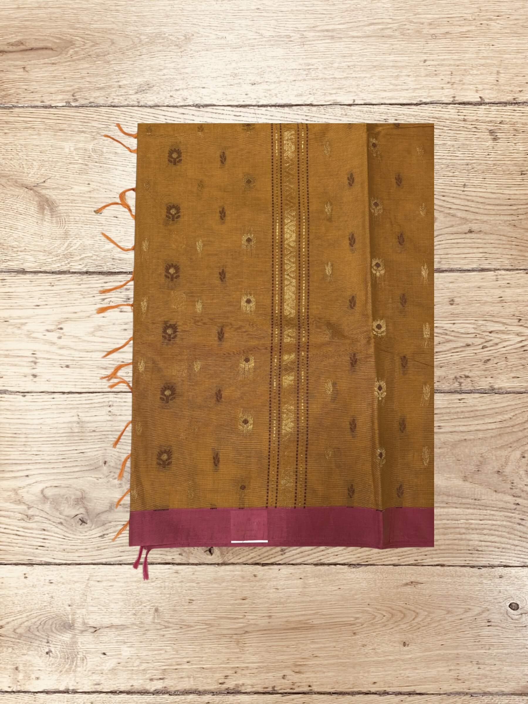 Handloom Negamam Cotton Saree in Golden Brown