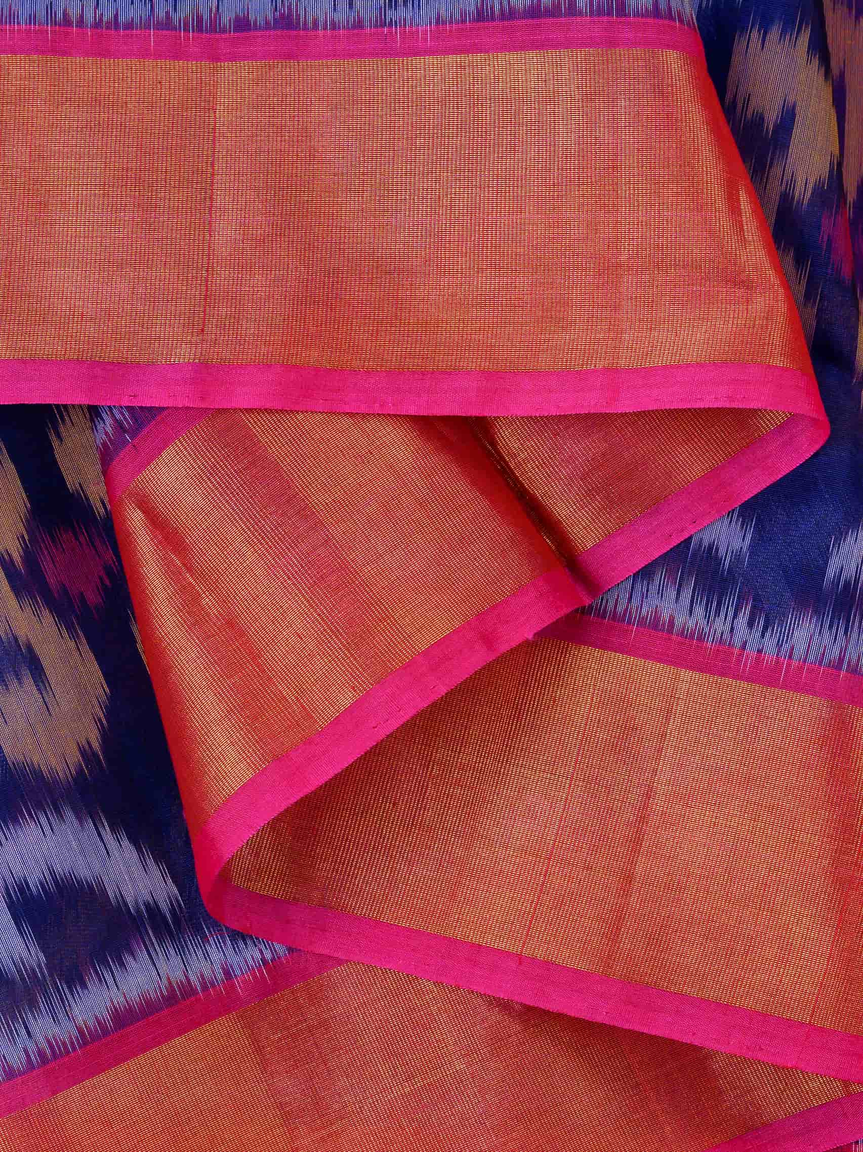 Handloom Pochampally Silk Cotton Saree in Blue and Pink with Ikat Design