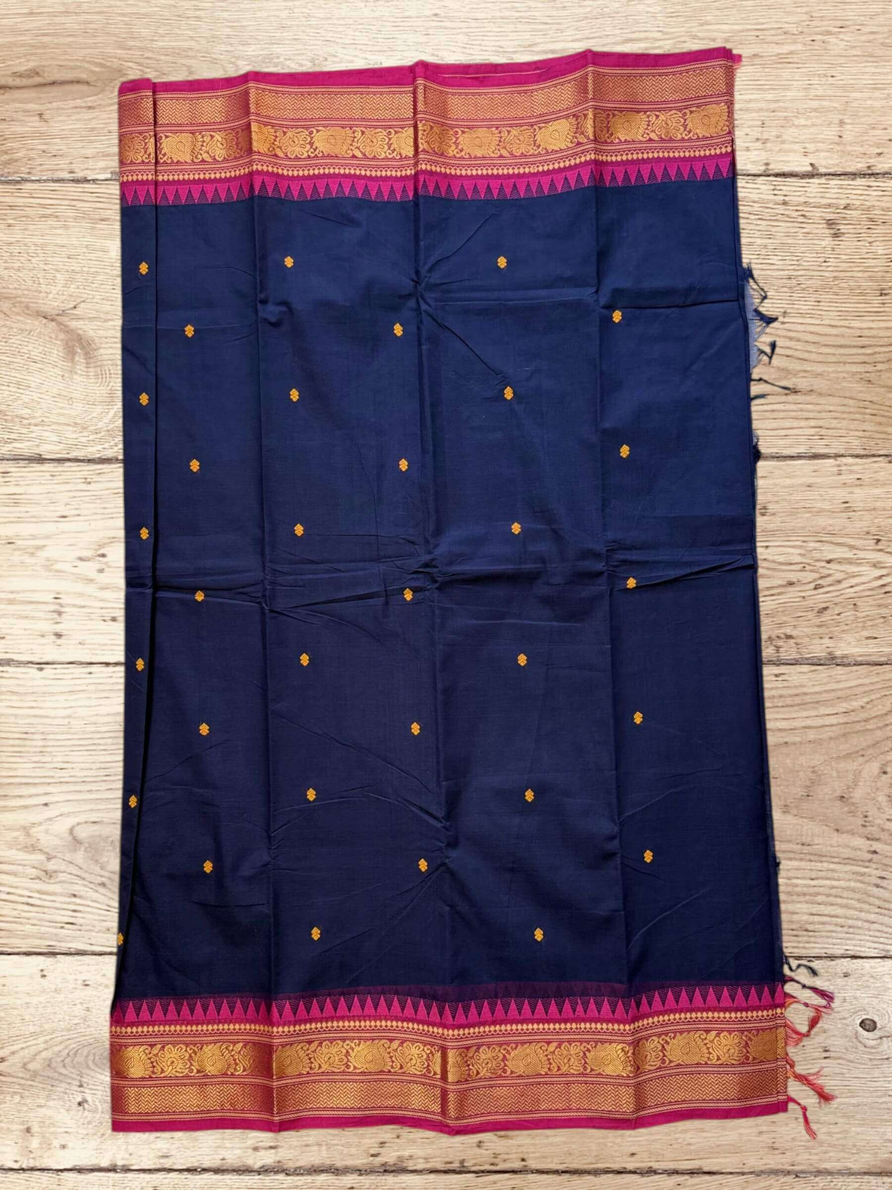 Kanchi Cotton Saree in Dark-Blue