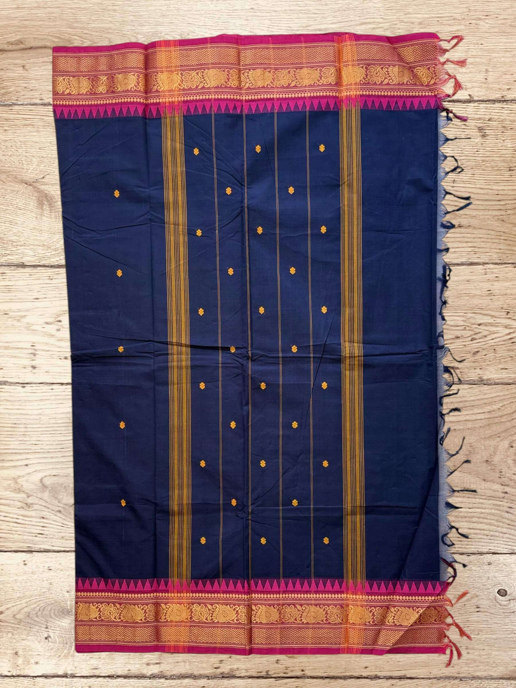 Kanchi Cotton Saree in Dark-Blue