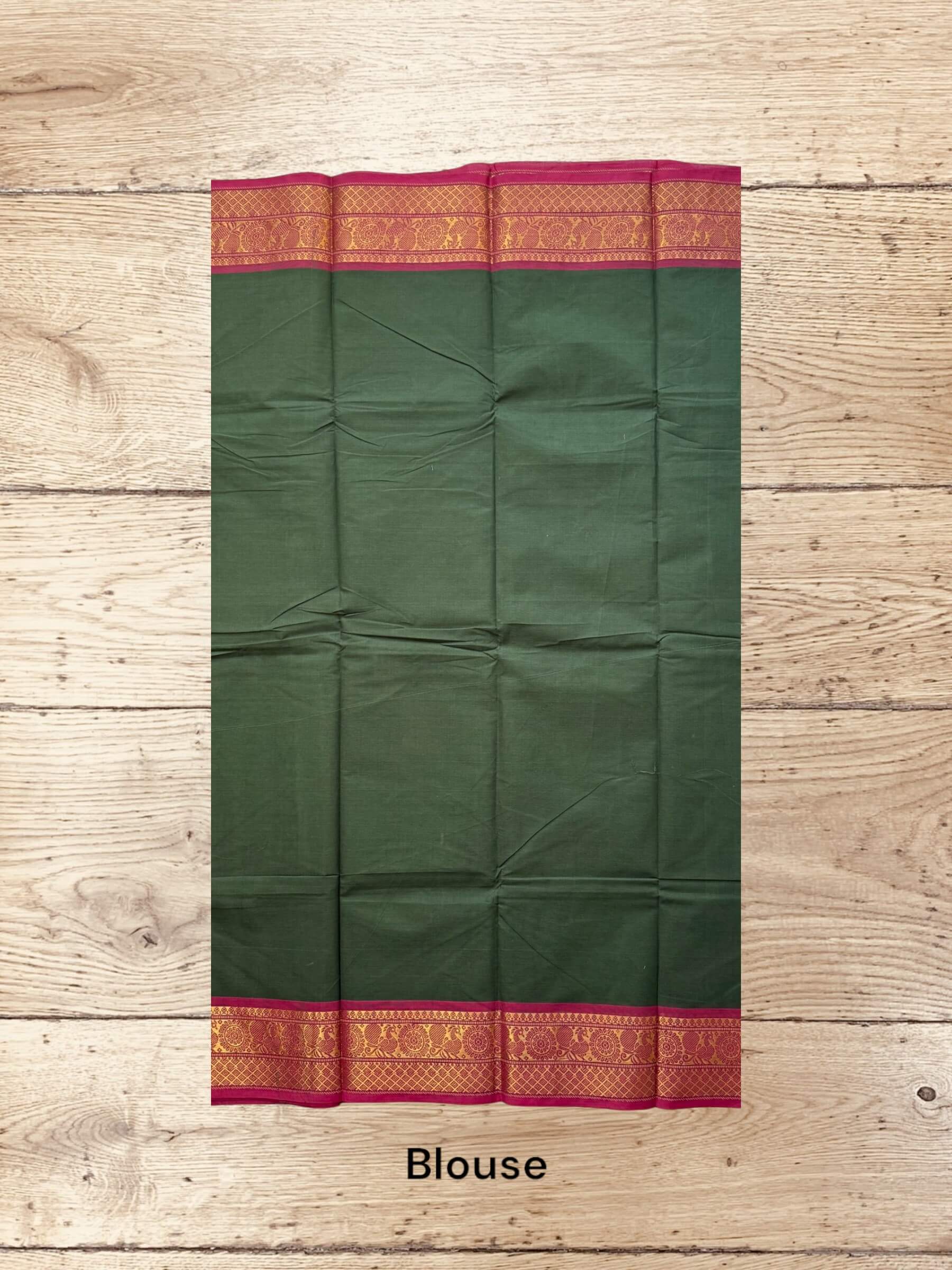 Kanchi Cotton Saree in Dark-Green