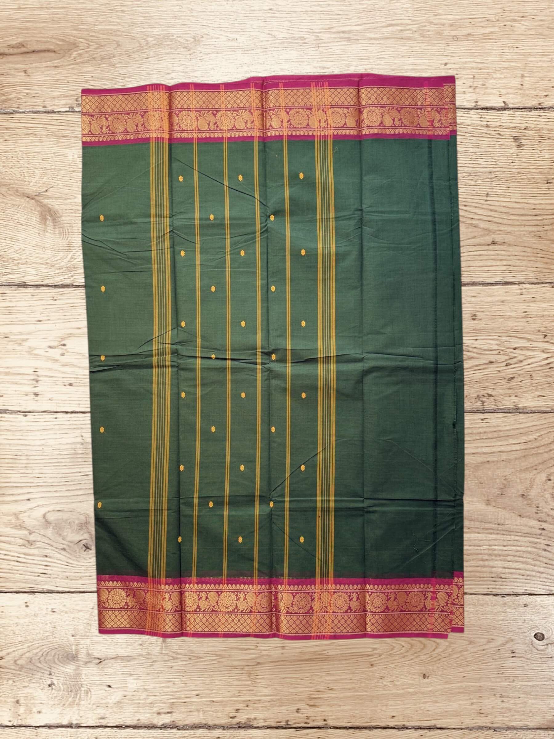 Kanchi Cotton Saree in Dark-Green