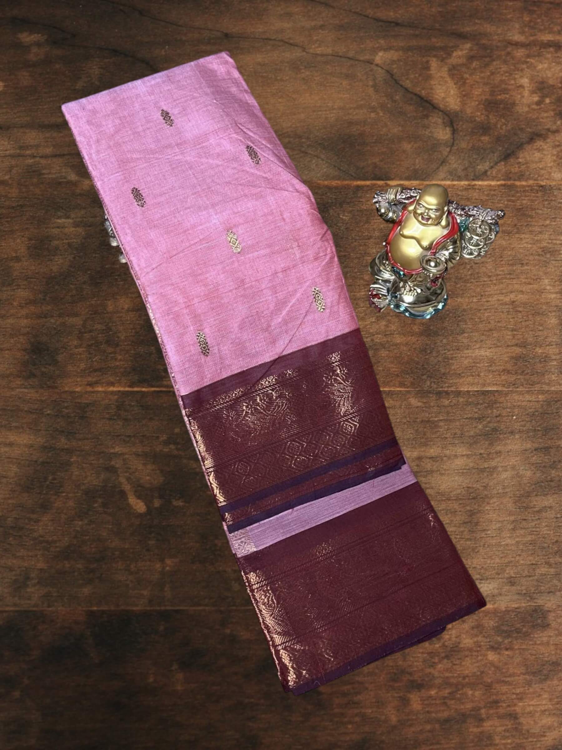 Kanchi Cotton Saree in Pastel-Pink & Burgundy