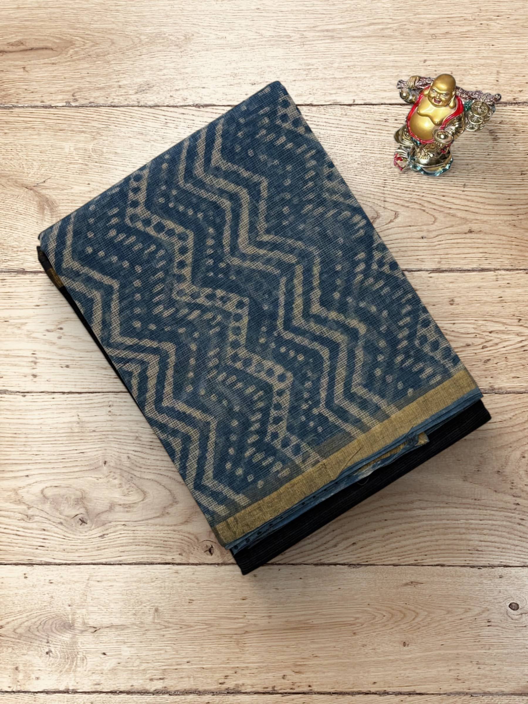 Kota Doria Bagru Block Print Saree in Black