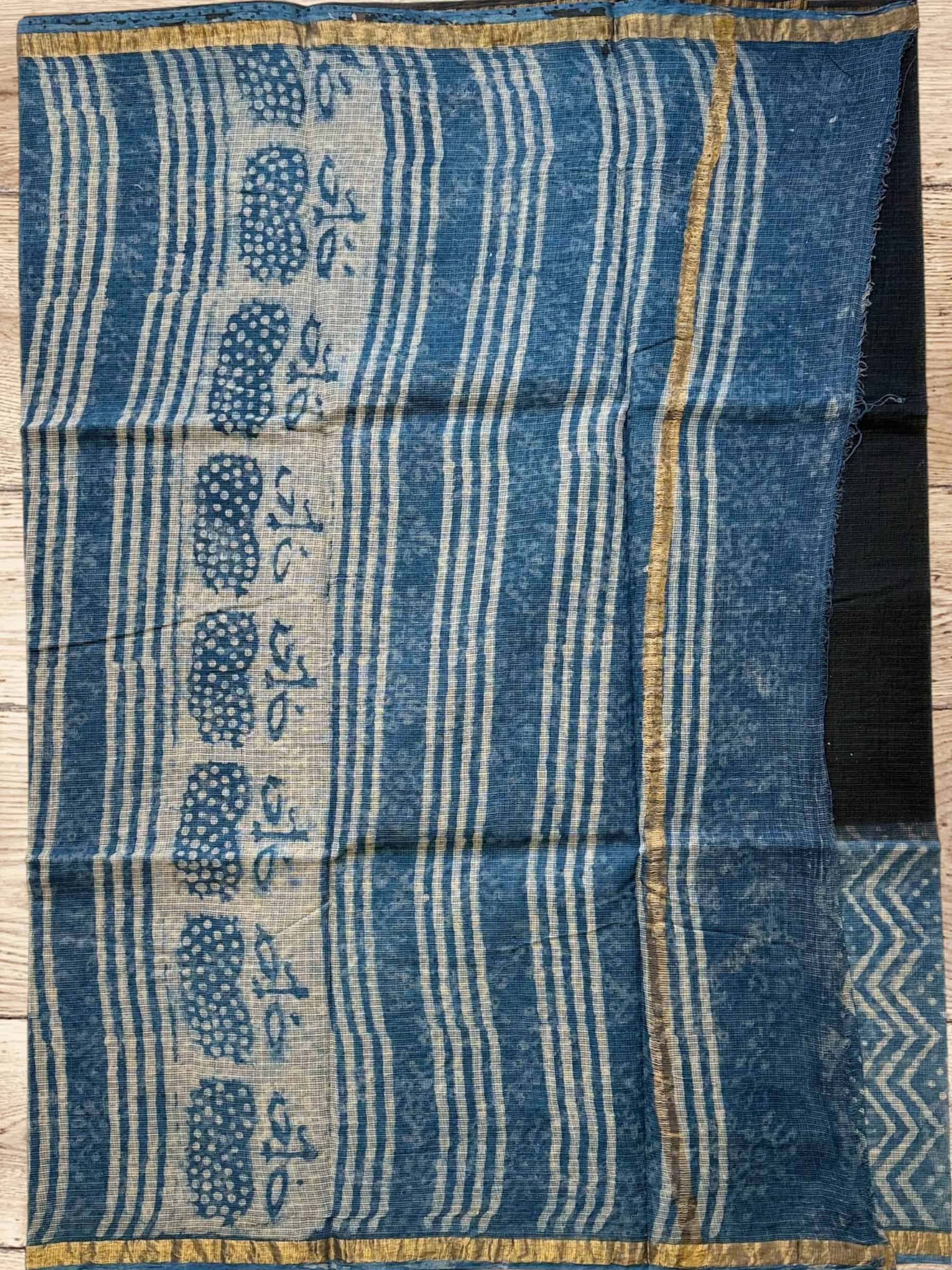 Kota Doria Bagru Block Print Saree in Black