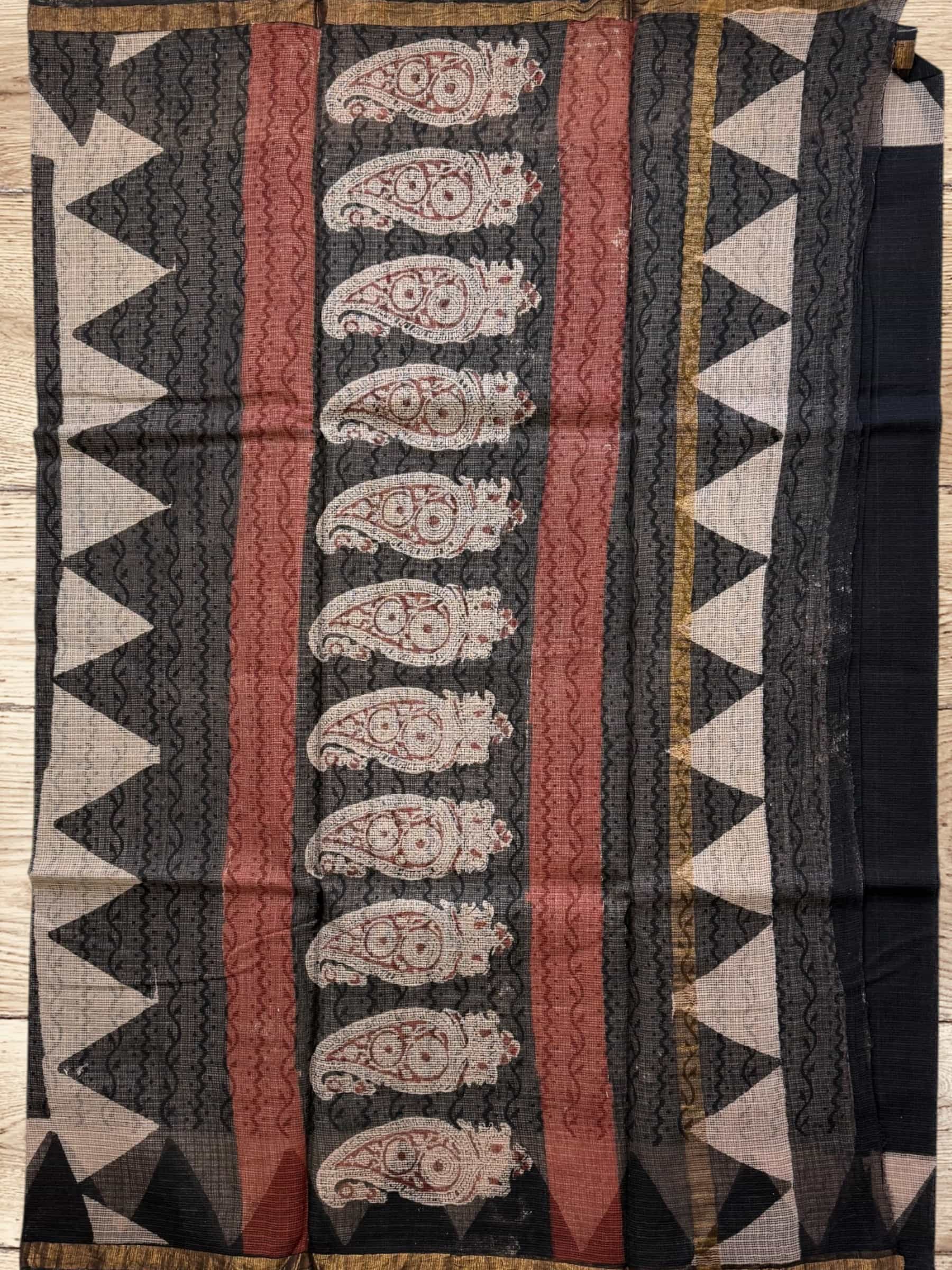 Kota Doria Bagru Block Print Saree in Black