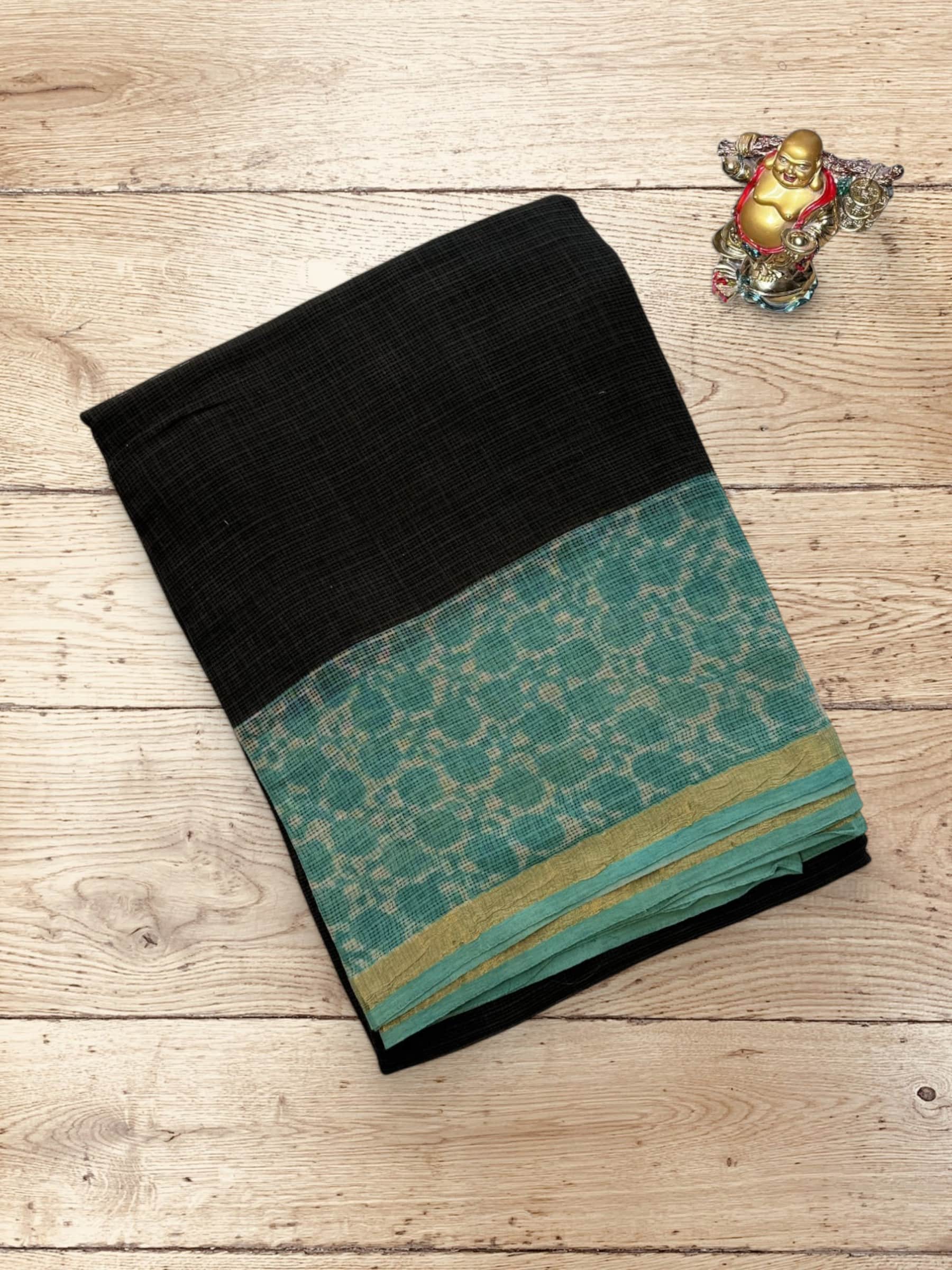 Kota Doria Bagru Block Print Saree in Black