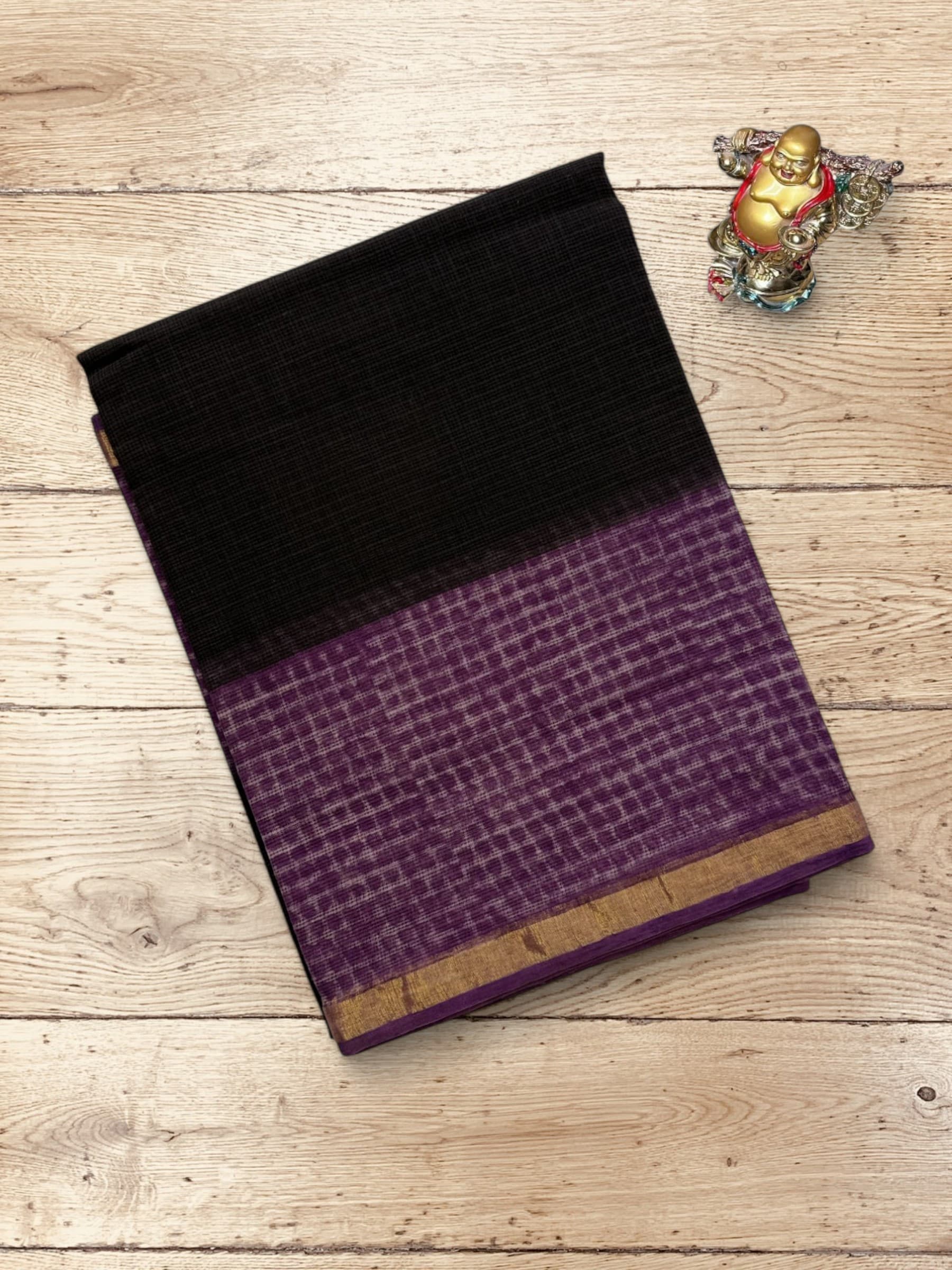 Kota Doria Bagru Block Print Saree in Black