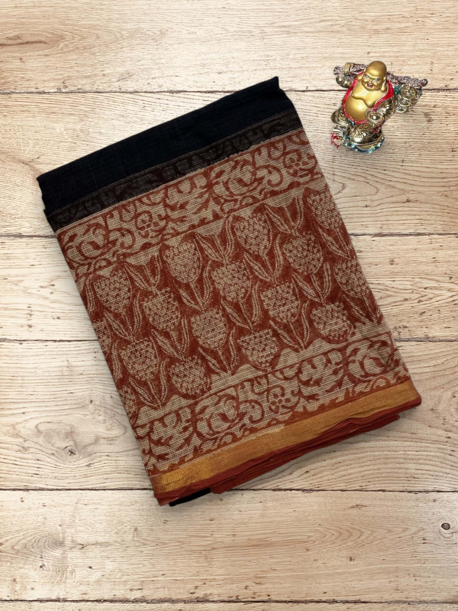 Kota Doria Bagru Block Print Saree in Black