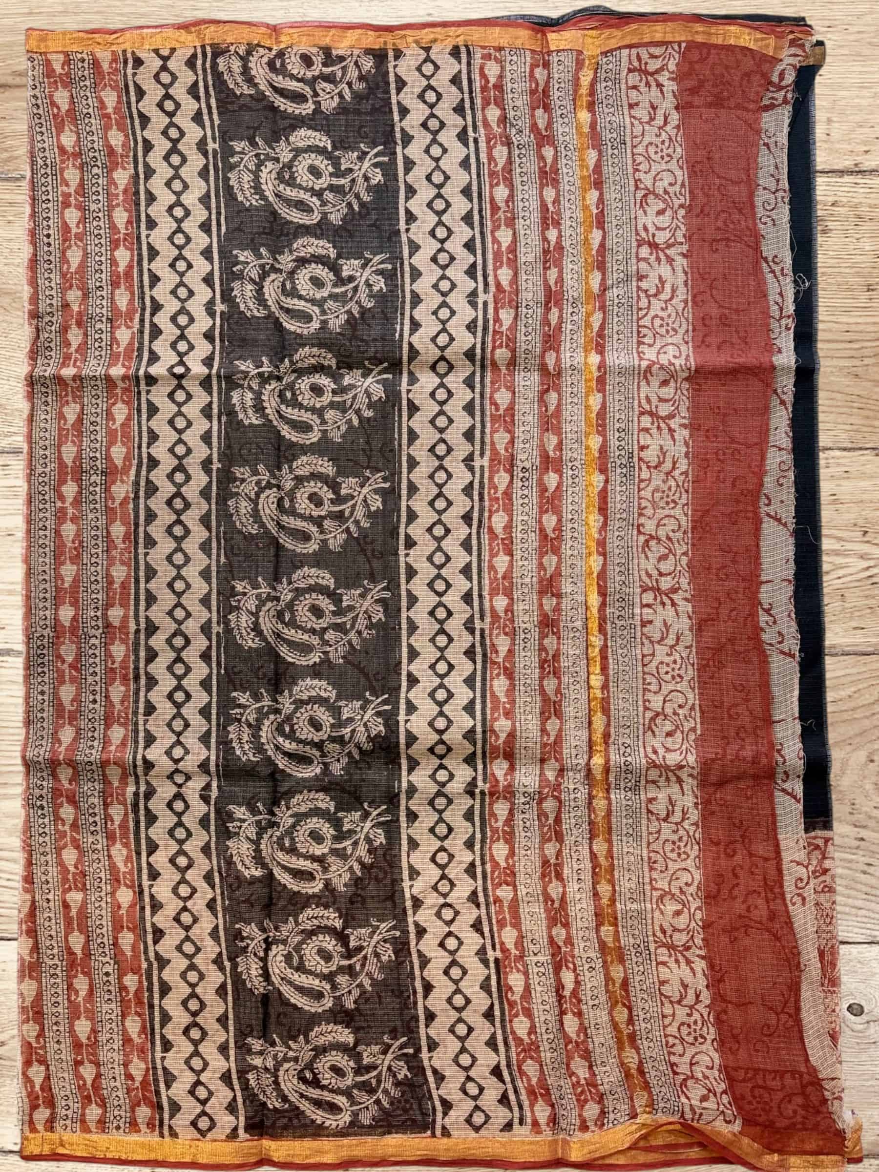Kota Doria Bagru Block Print Saree in Black
