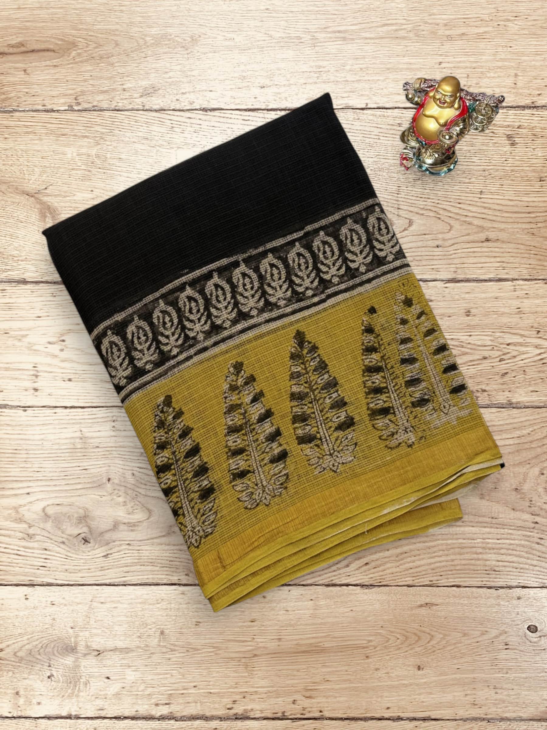 Kota Doria Bagru Block Print Saree in Black