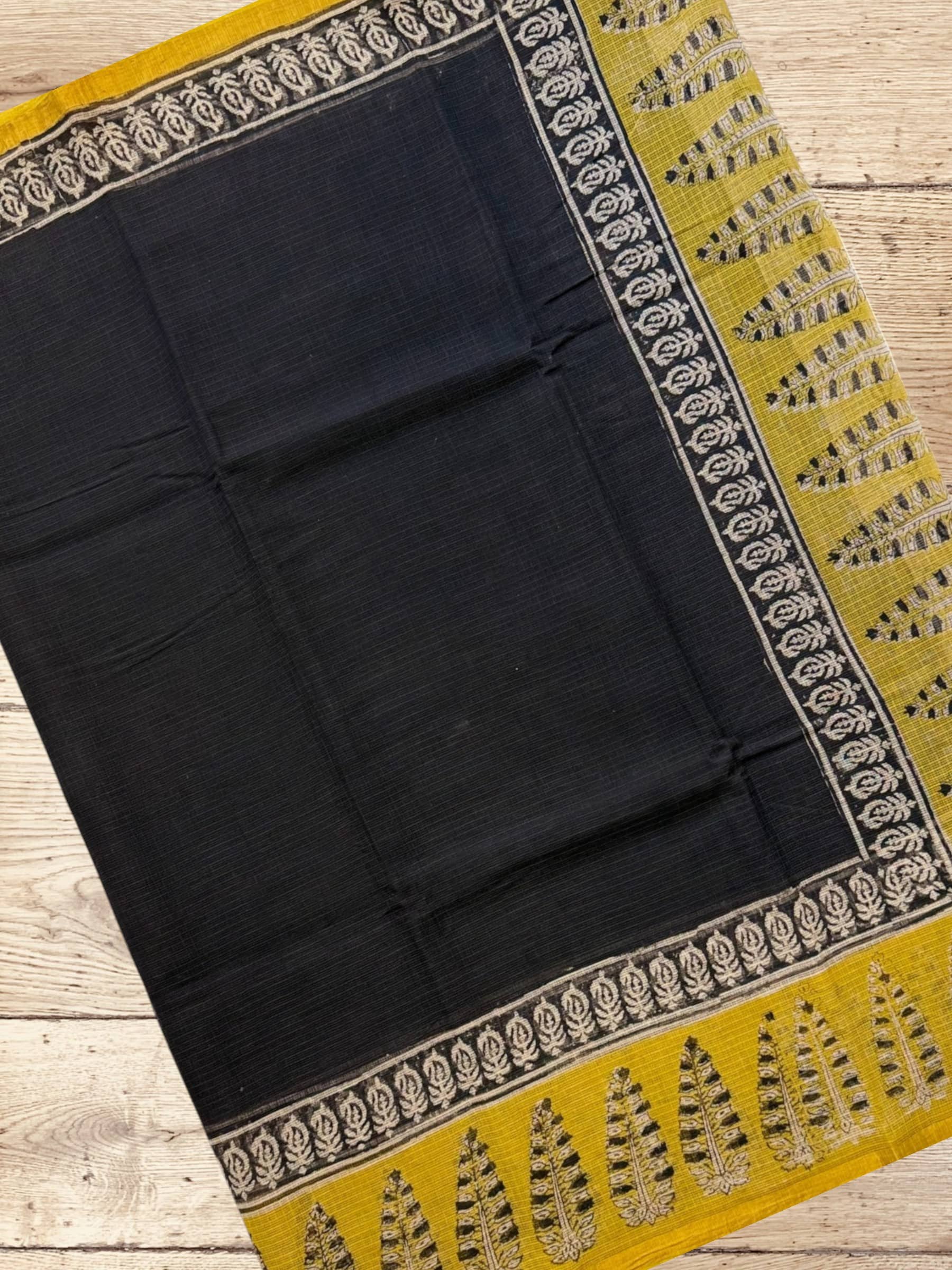 Kota Doria Bagru Block Print Saree in Black