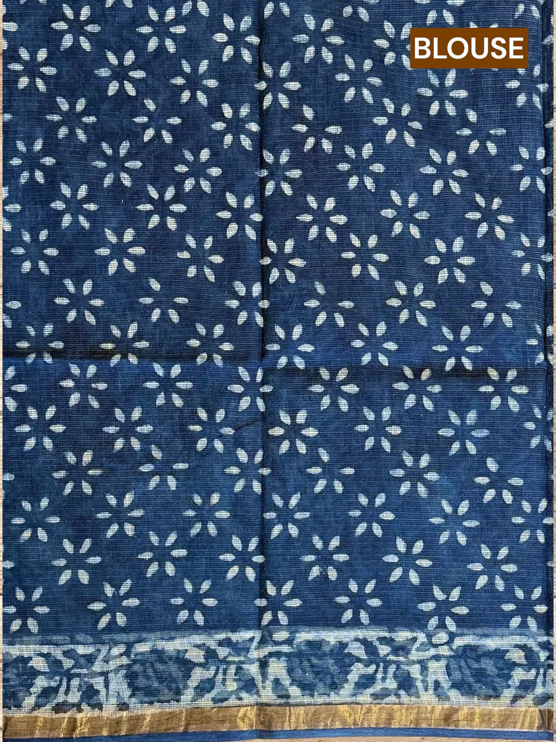 Kota Doria Bagru Block Print Saree in Blue
