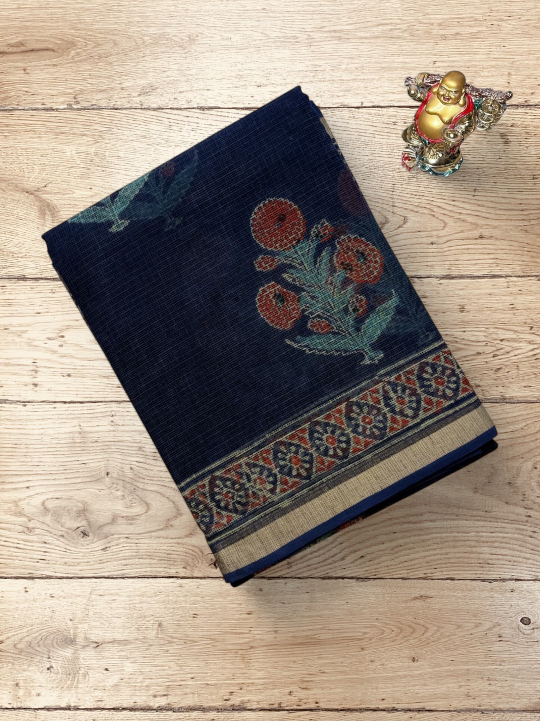 Kota Doria Bagru Block Print Saree in Blue