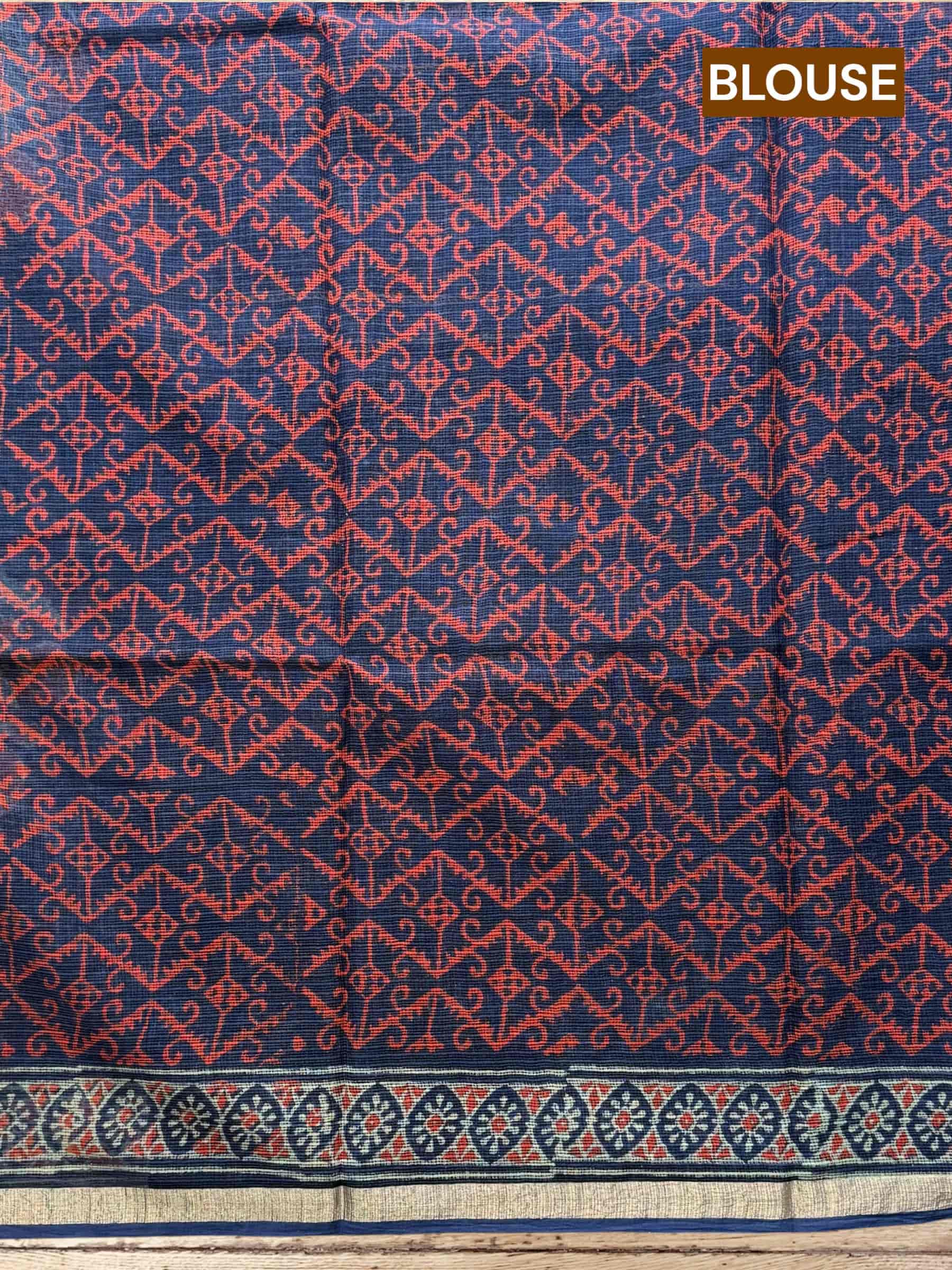 Kota Doria Bagru Block Print Saree in Blue