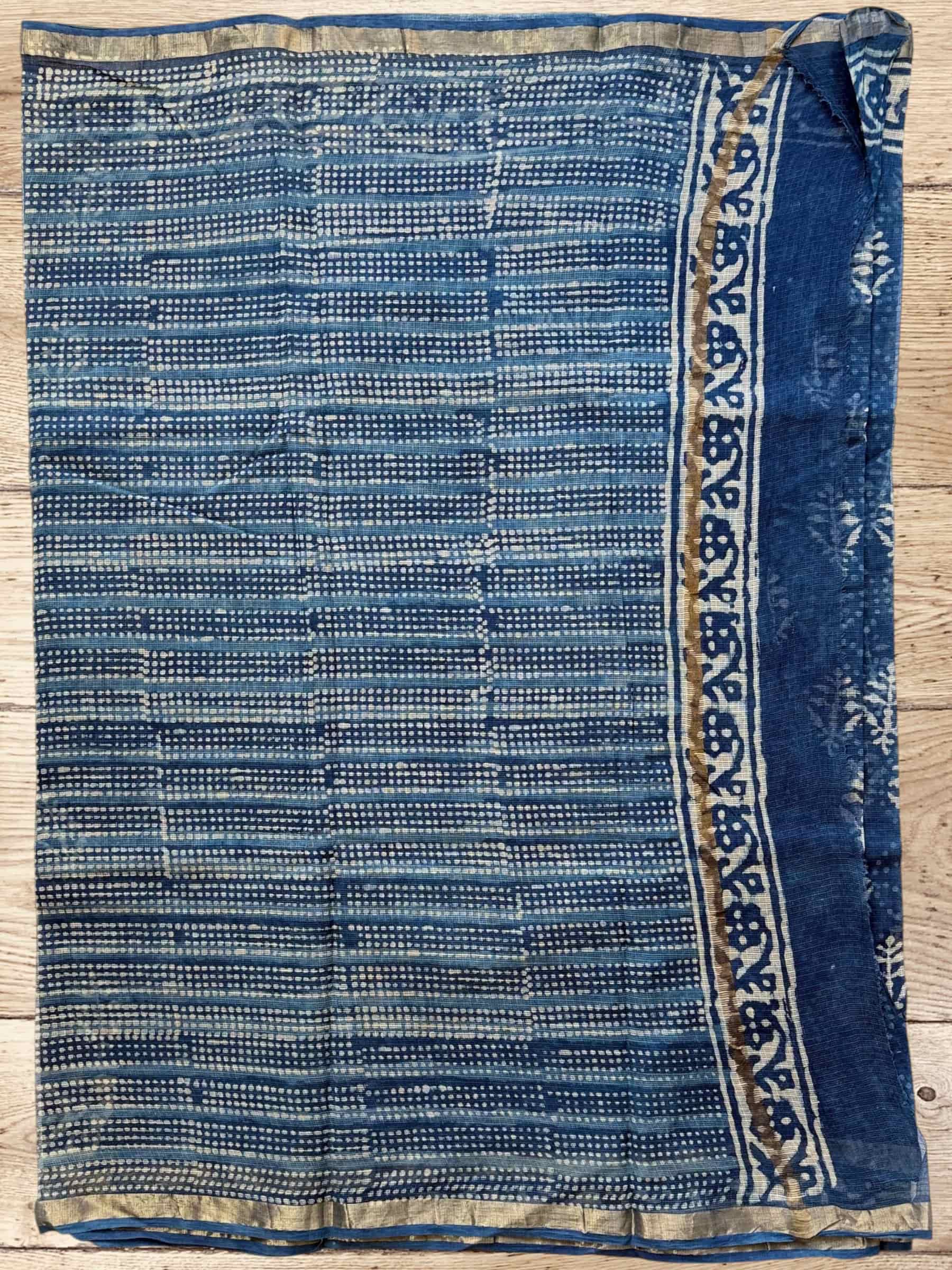 Kota Doria Bagru Block Print Saree in Blue