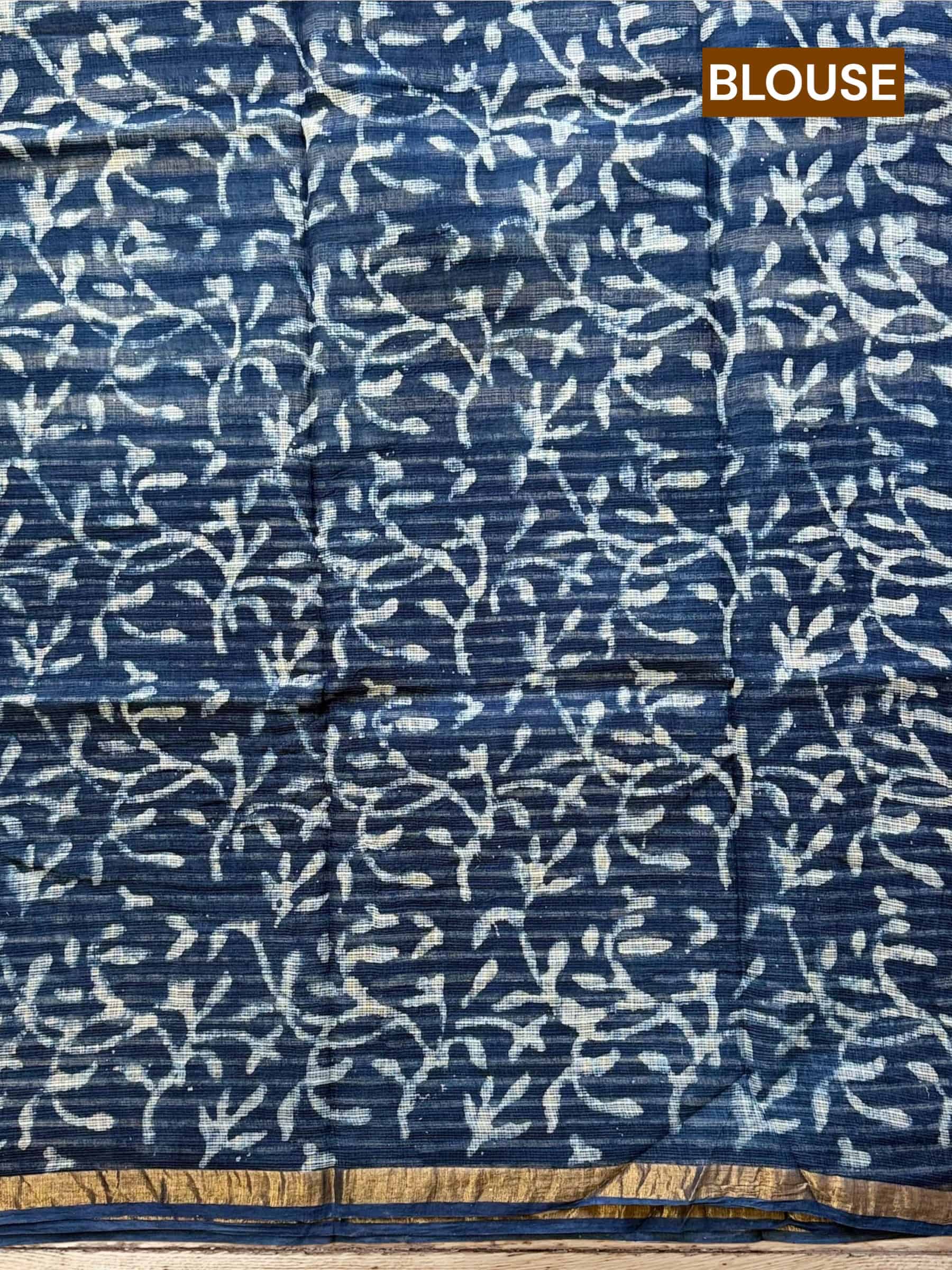 Kota Doria Bagru Block Print Saree in Blue