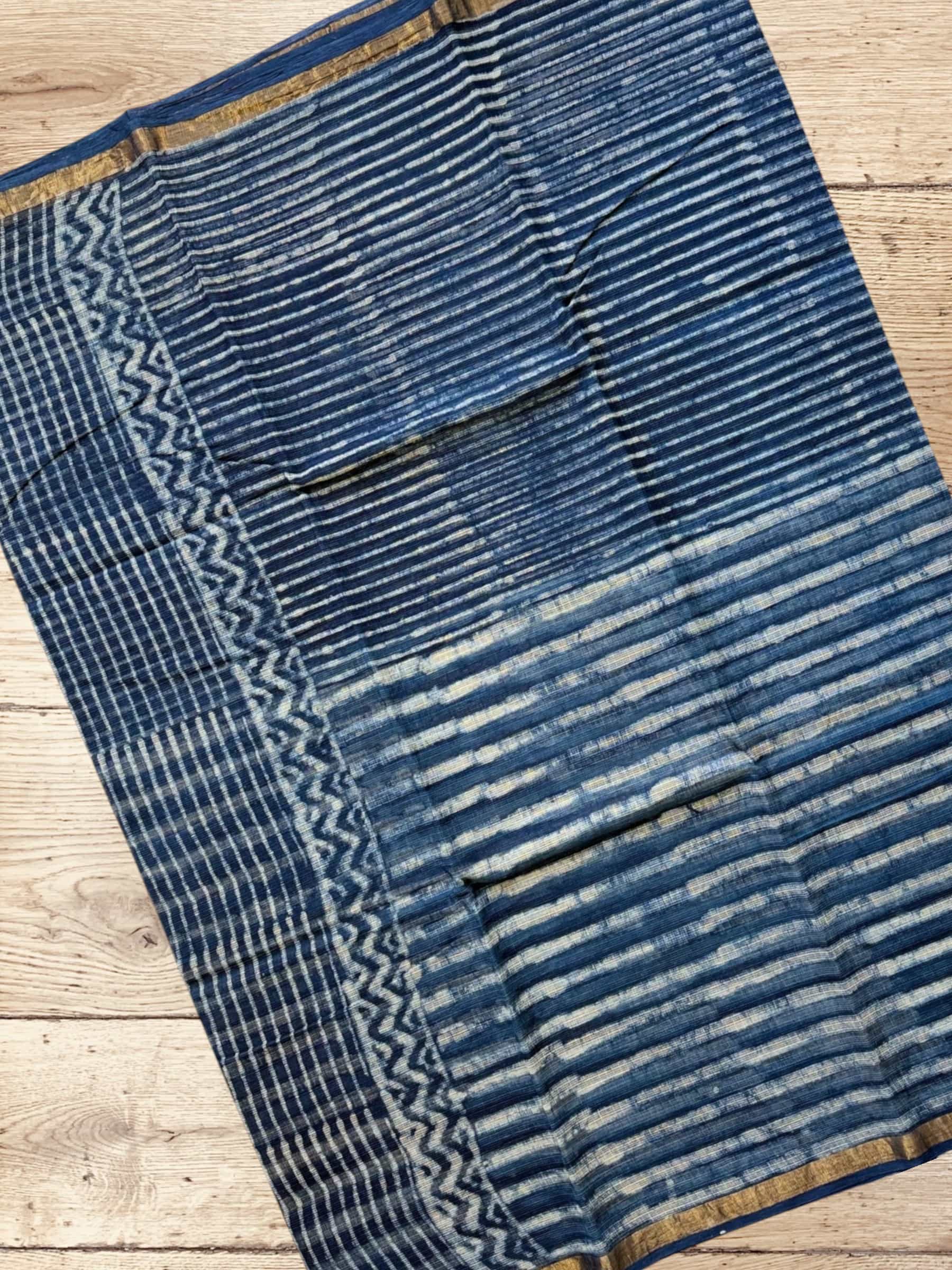 Kota Doria Bagru Block Print Saree in Blue