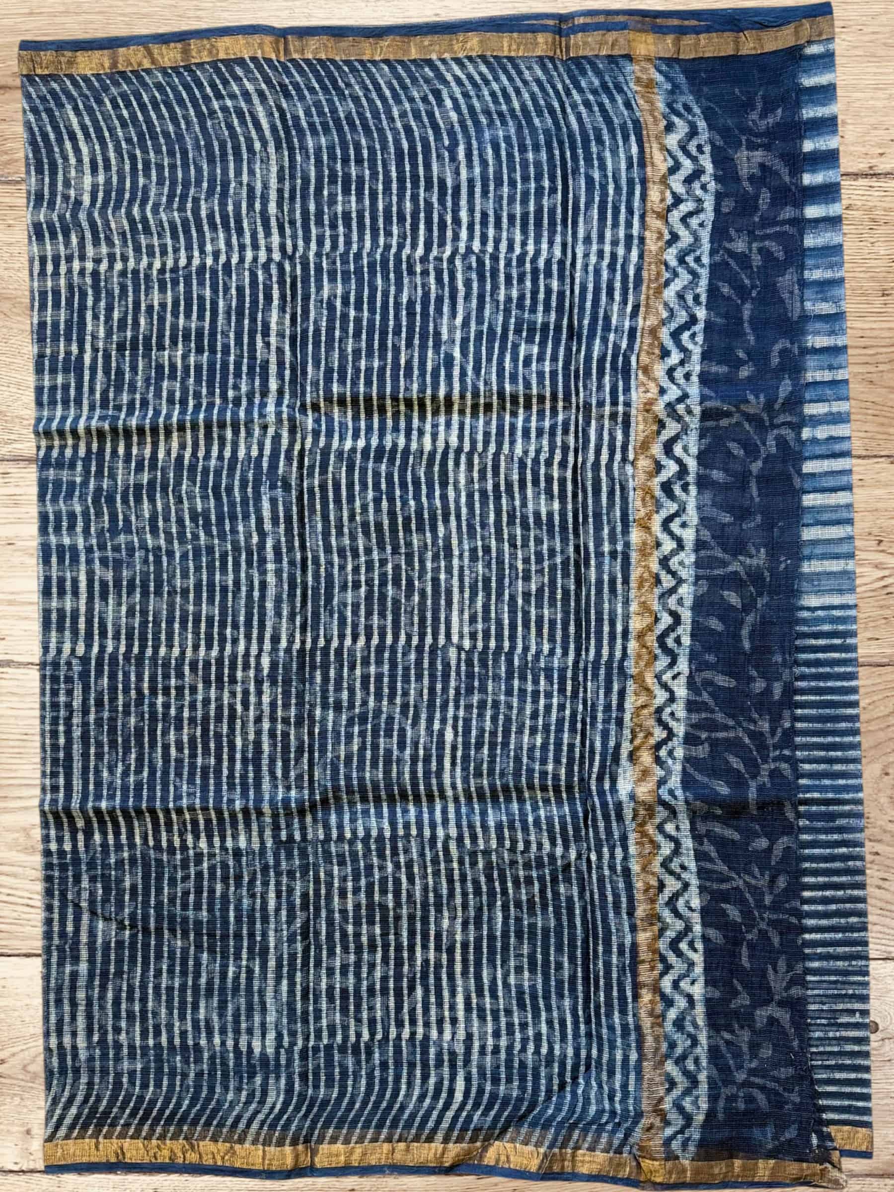 Kota Doria Bagru Block Print Saree in Blue