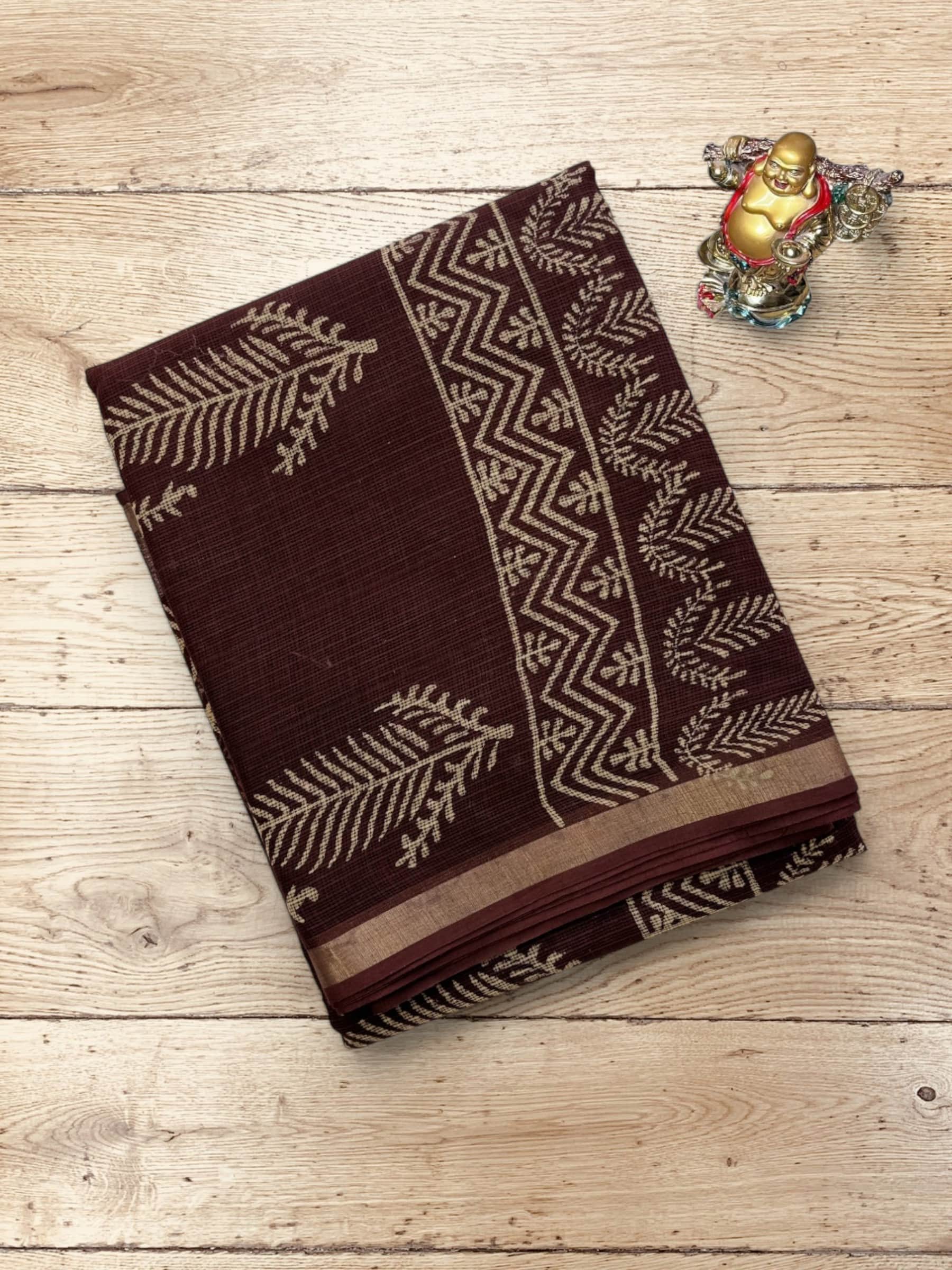 Kota Doria Bagru Block Print Saree in Maroon