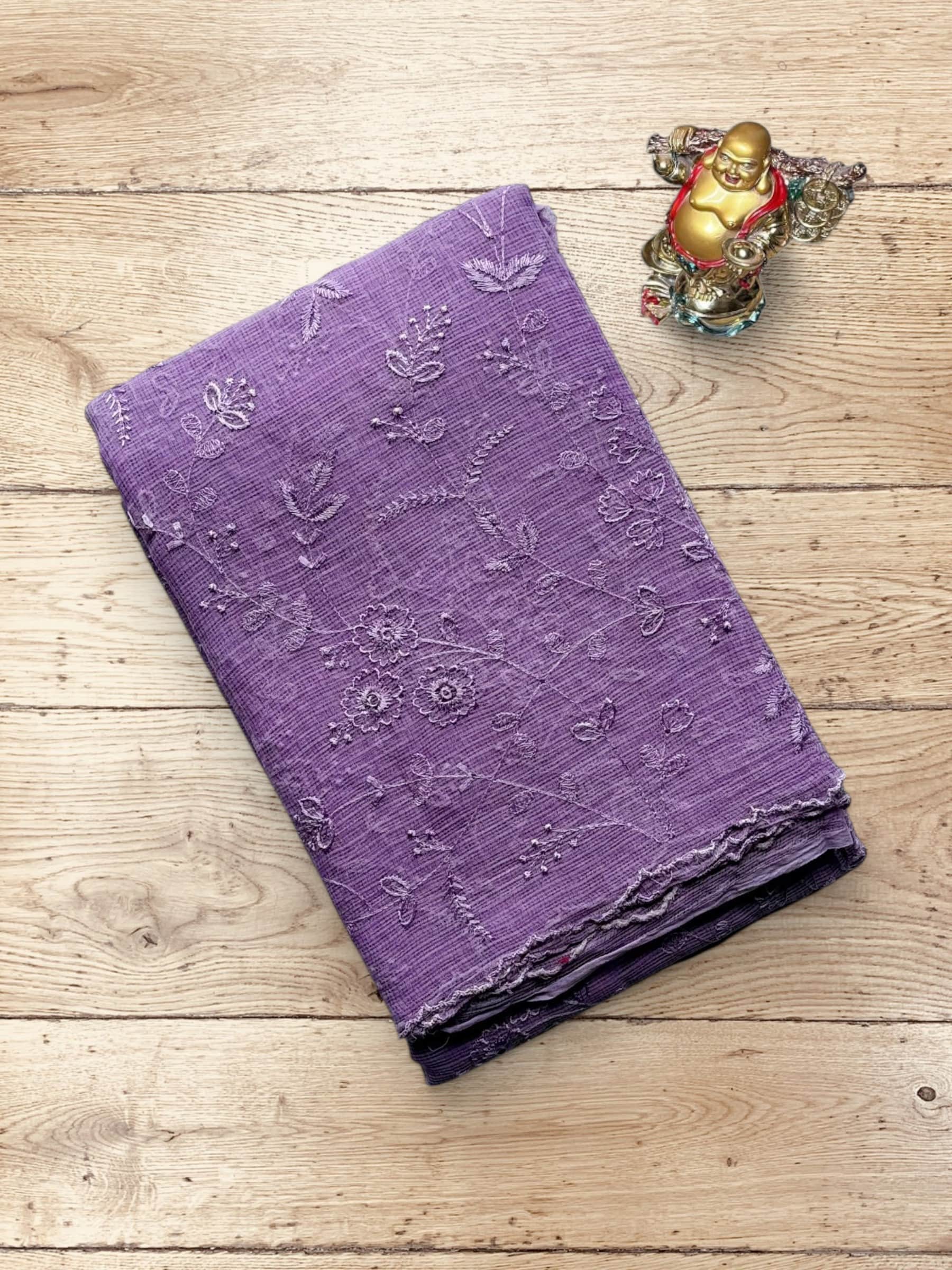 Kota Doria Embroidered Saree in Lavender