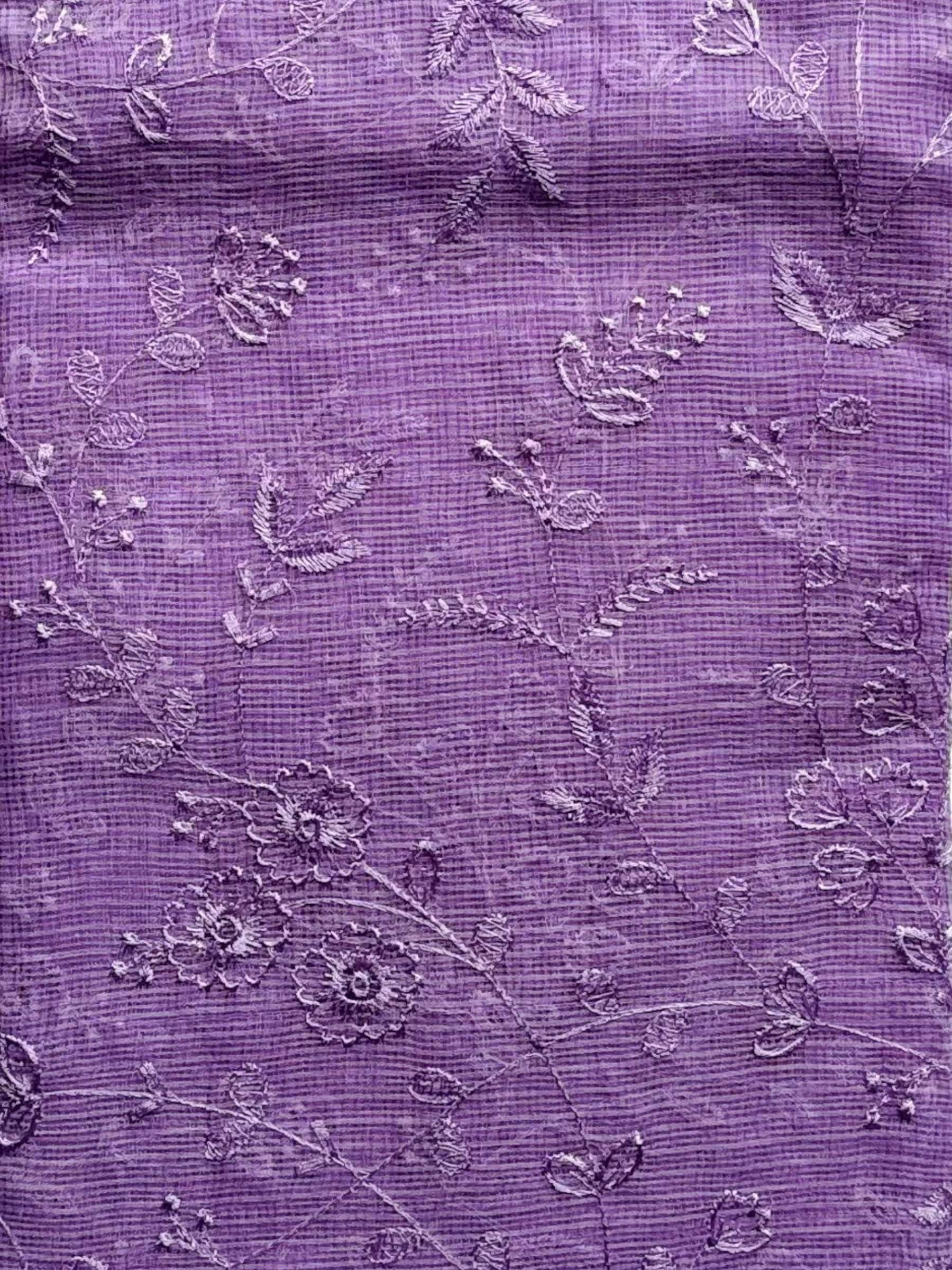 Kota Doria Embroidered Saree in Lavender