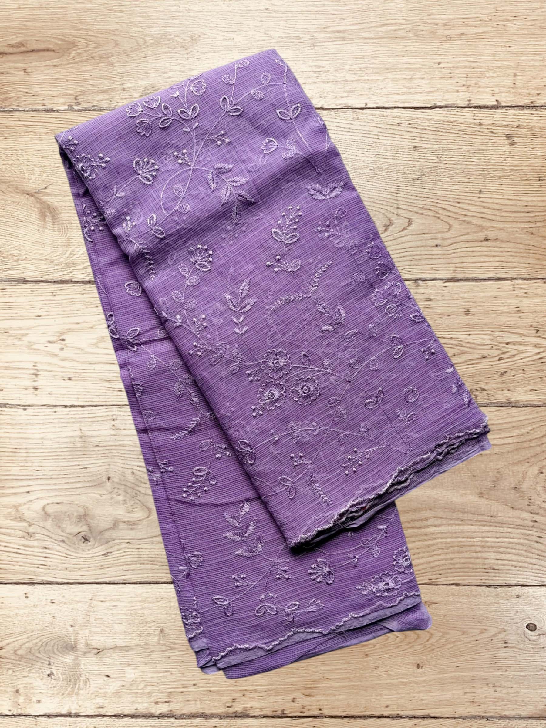 Kota Doria Embroidered Saree in Lavender