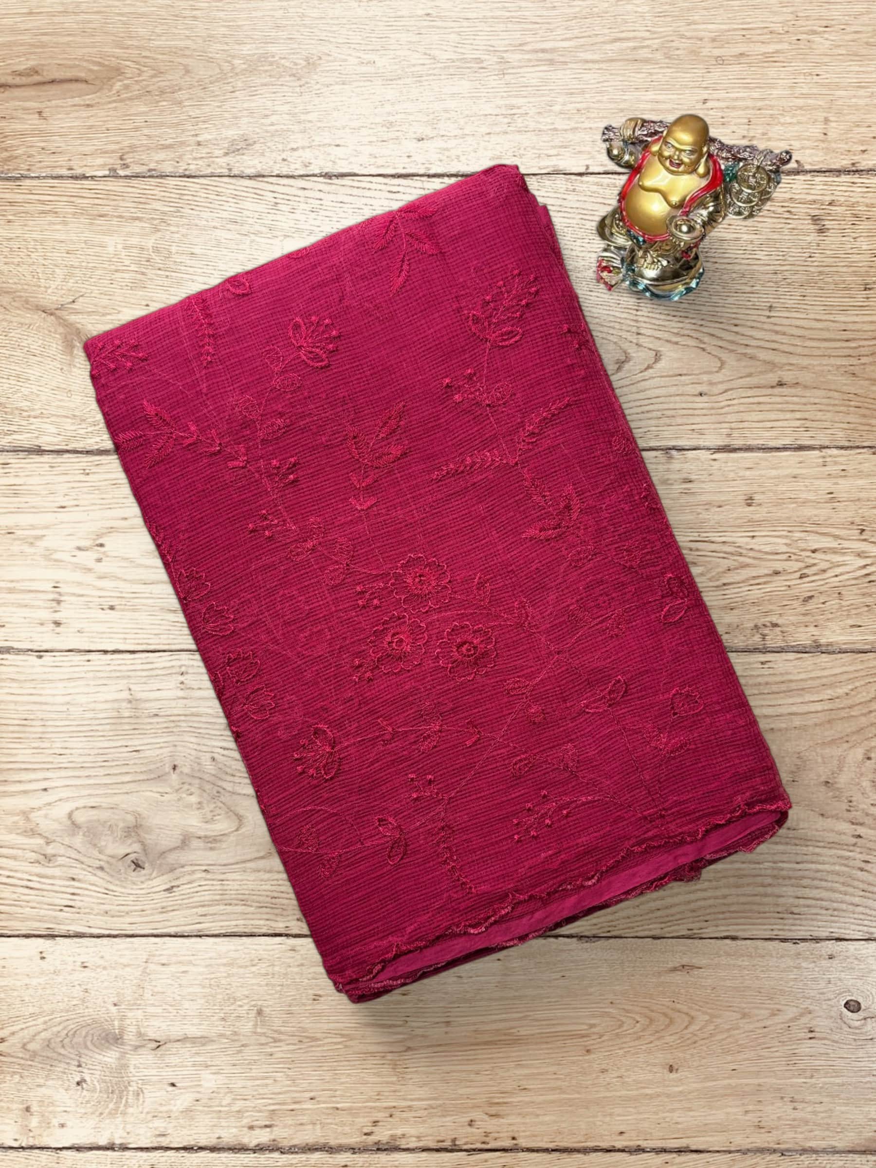 Kota Doria Embroidered Saree in Magenta Pink
