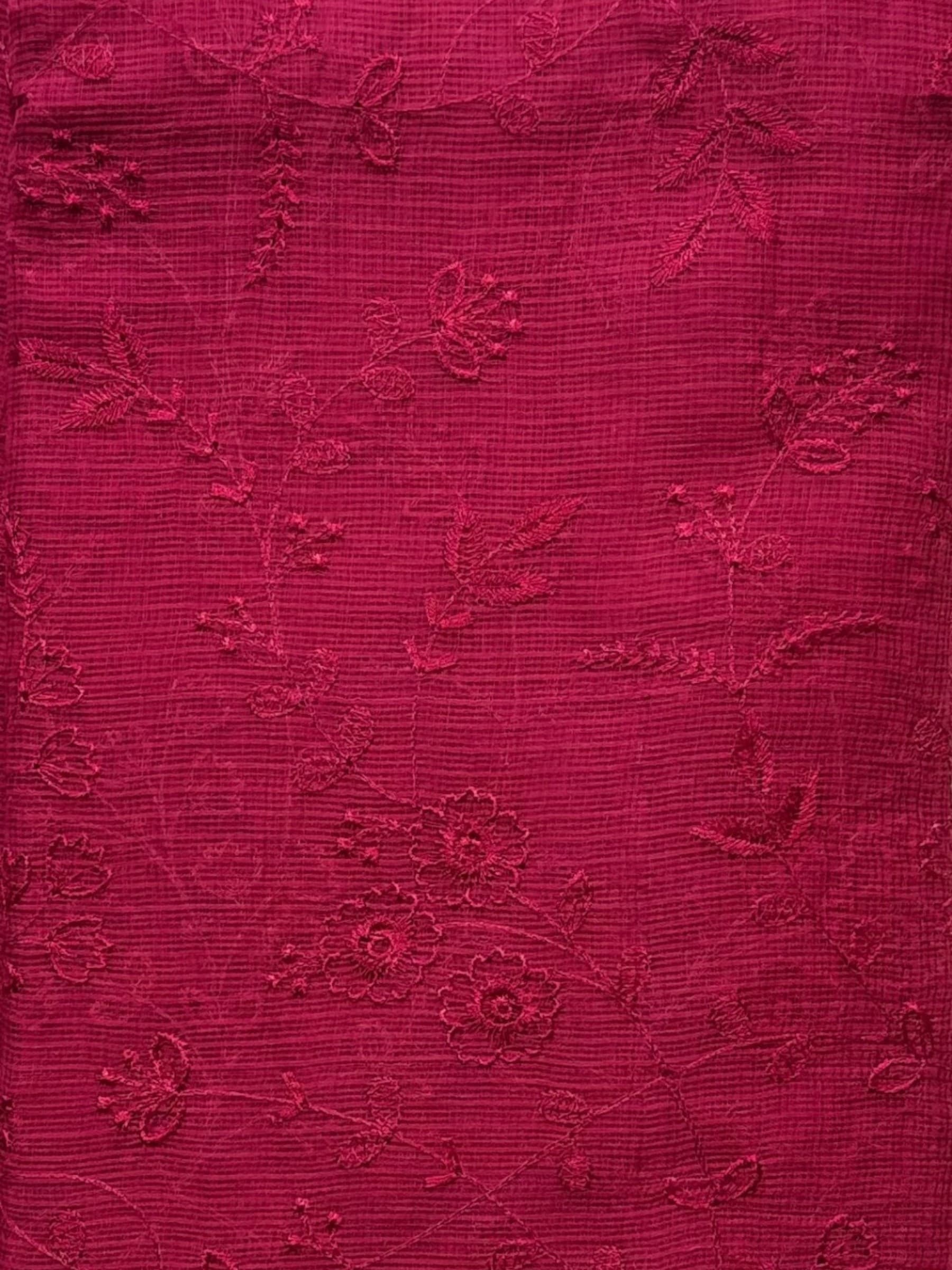 Kota Doria Embroidered Saree in Magenta Pink