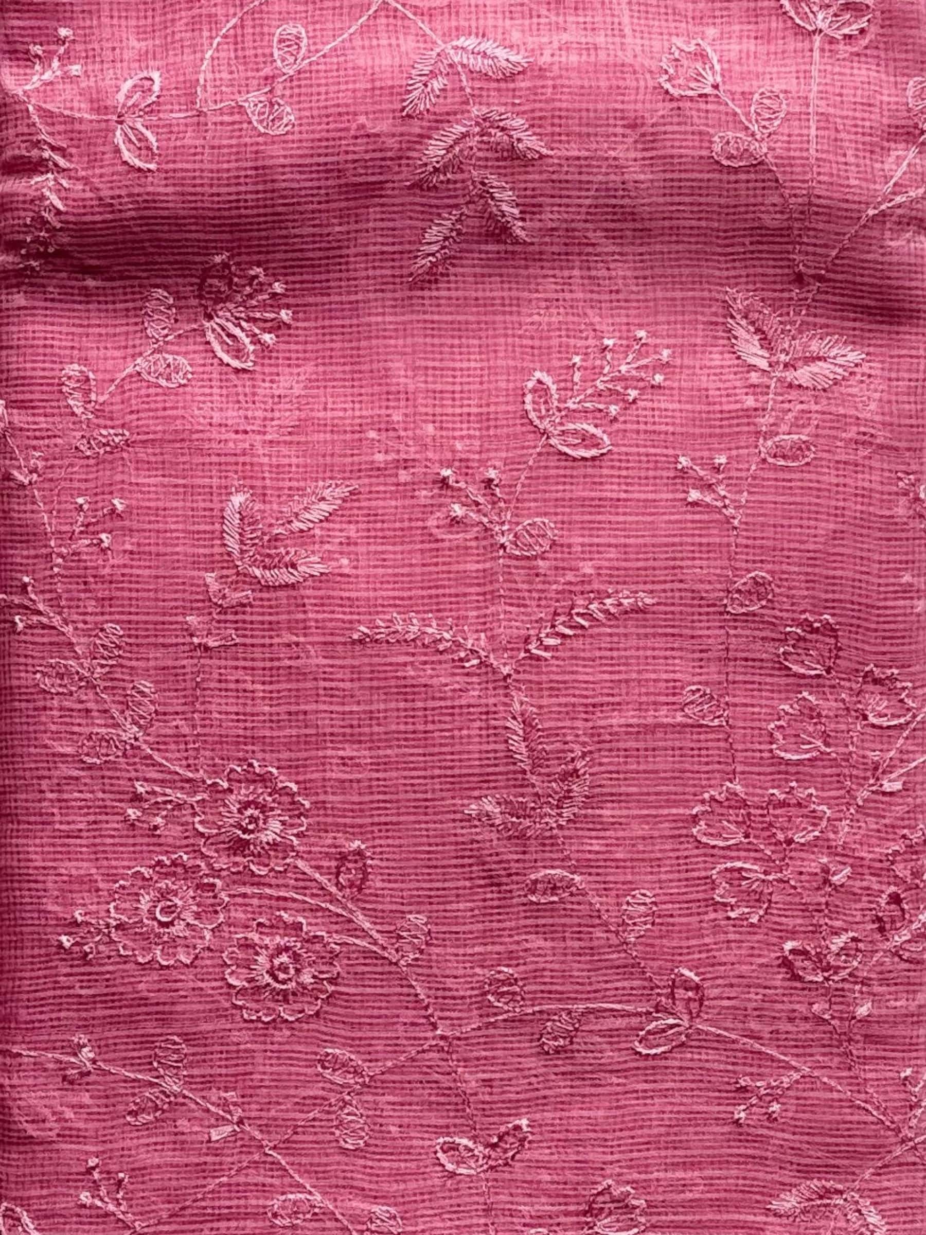 Kota Doria Embroidered Saree in Pink
