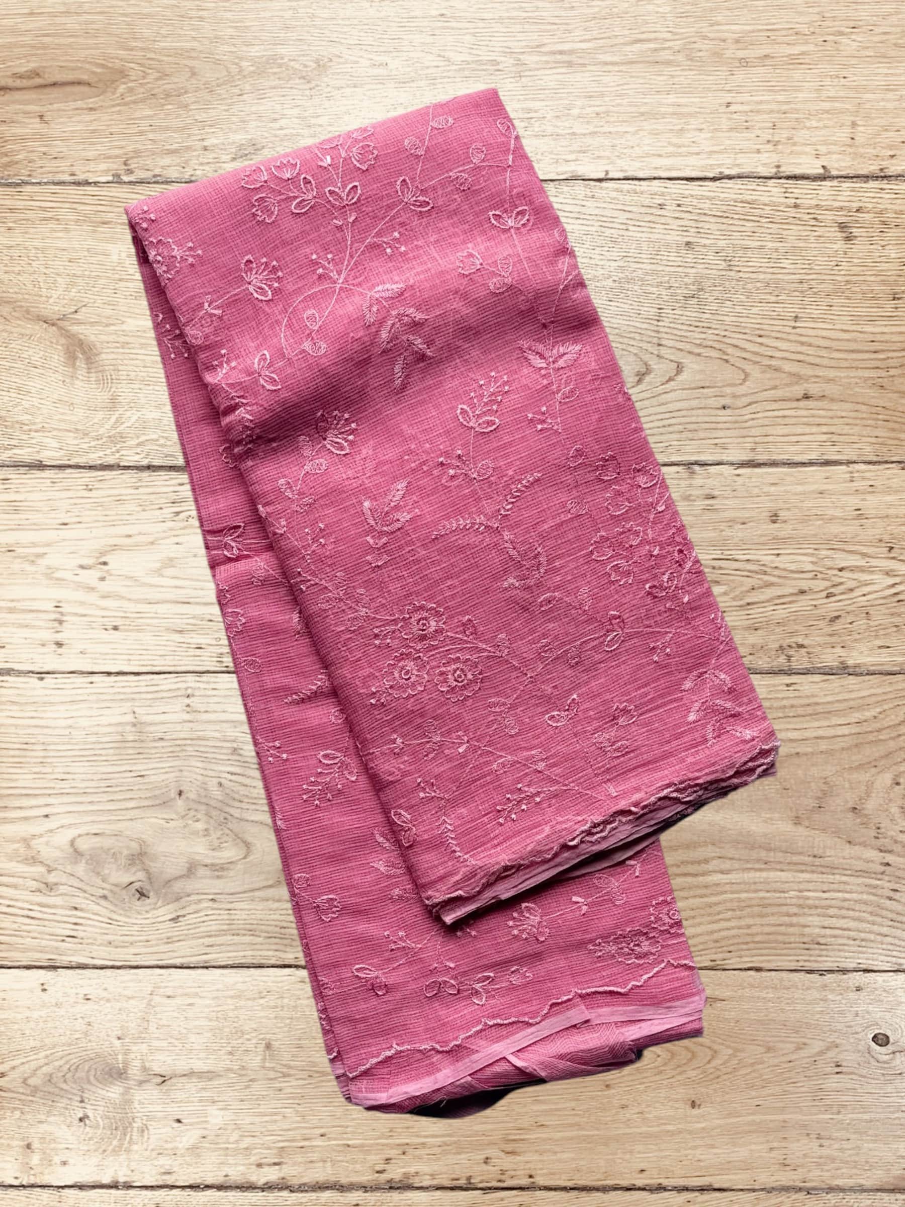 Kota Doria Embroidered Saree in Pink