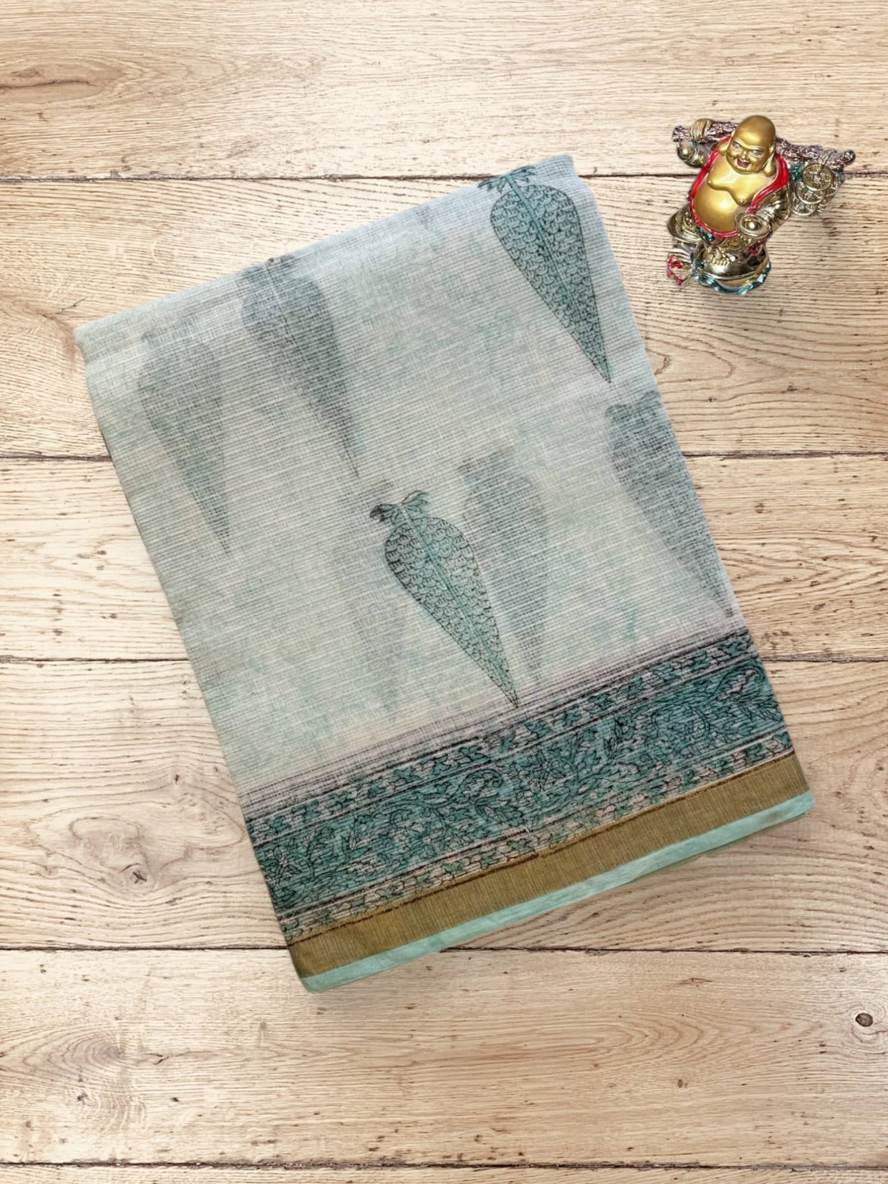 Kota Doria Bagru Block Print Saree in Light Blue