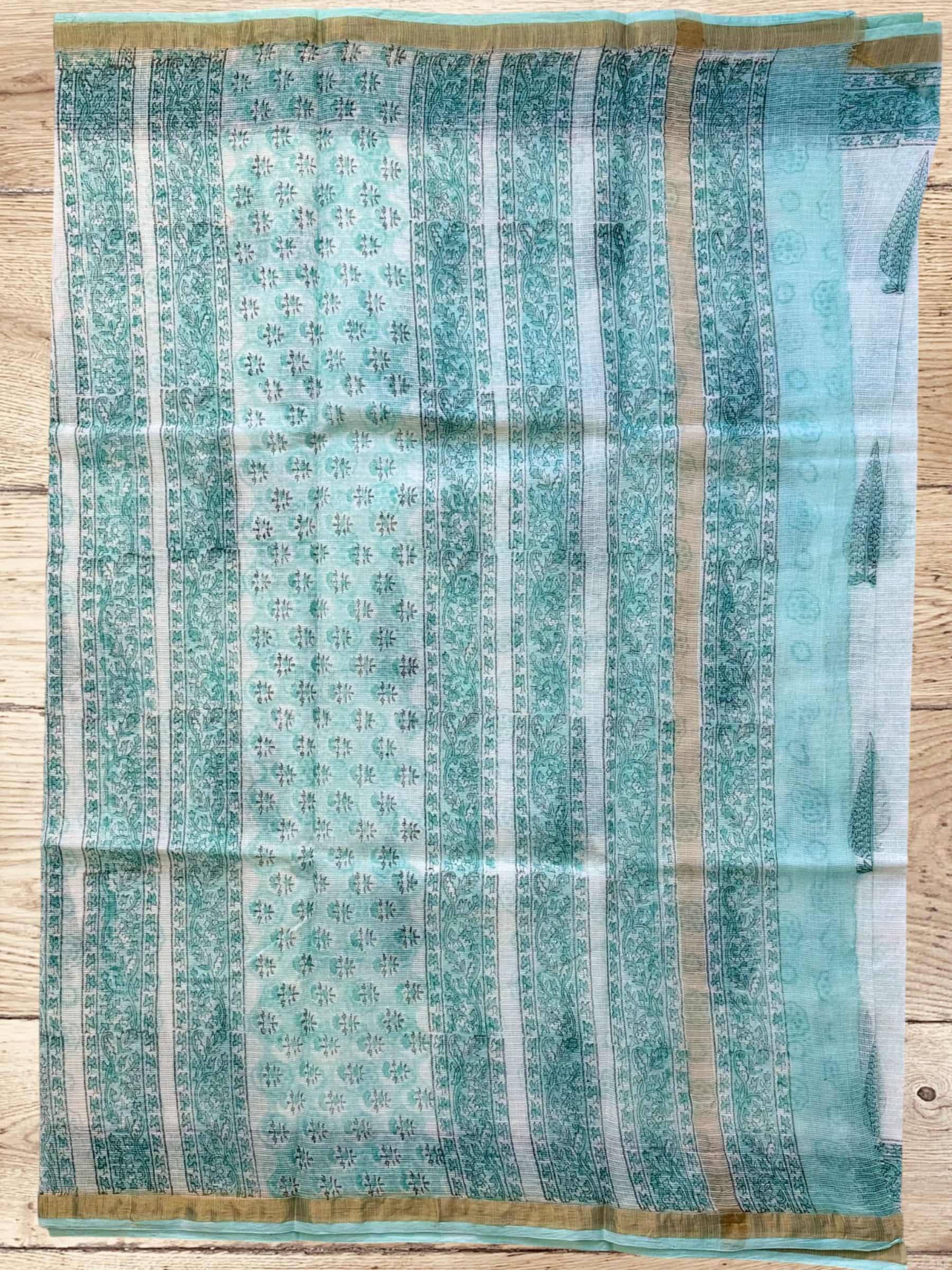 Kota Doria Bagru Block Print Saree in Light Blue
