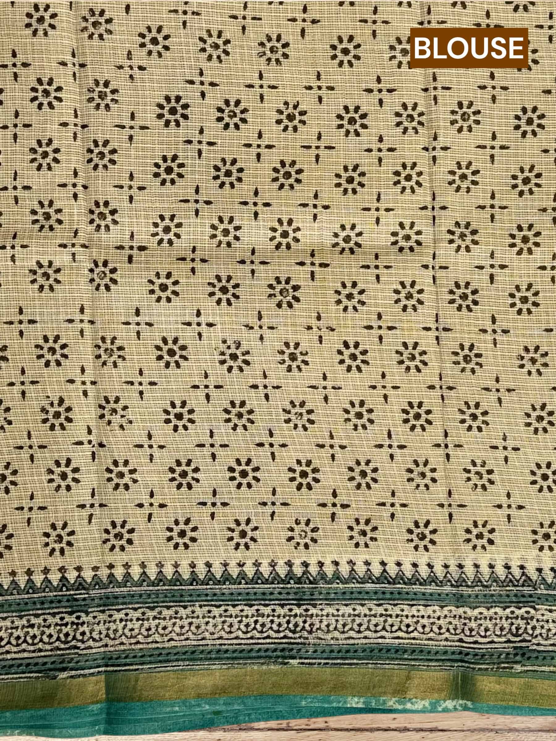 Kota Doria Bagru Block Print Saree in Olive Green