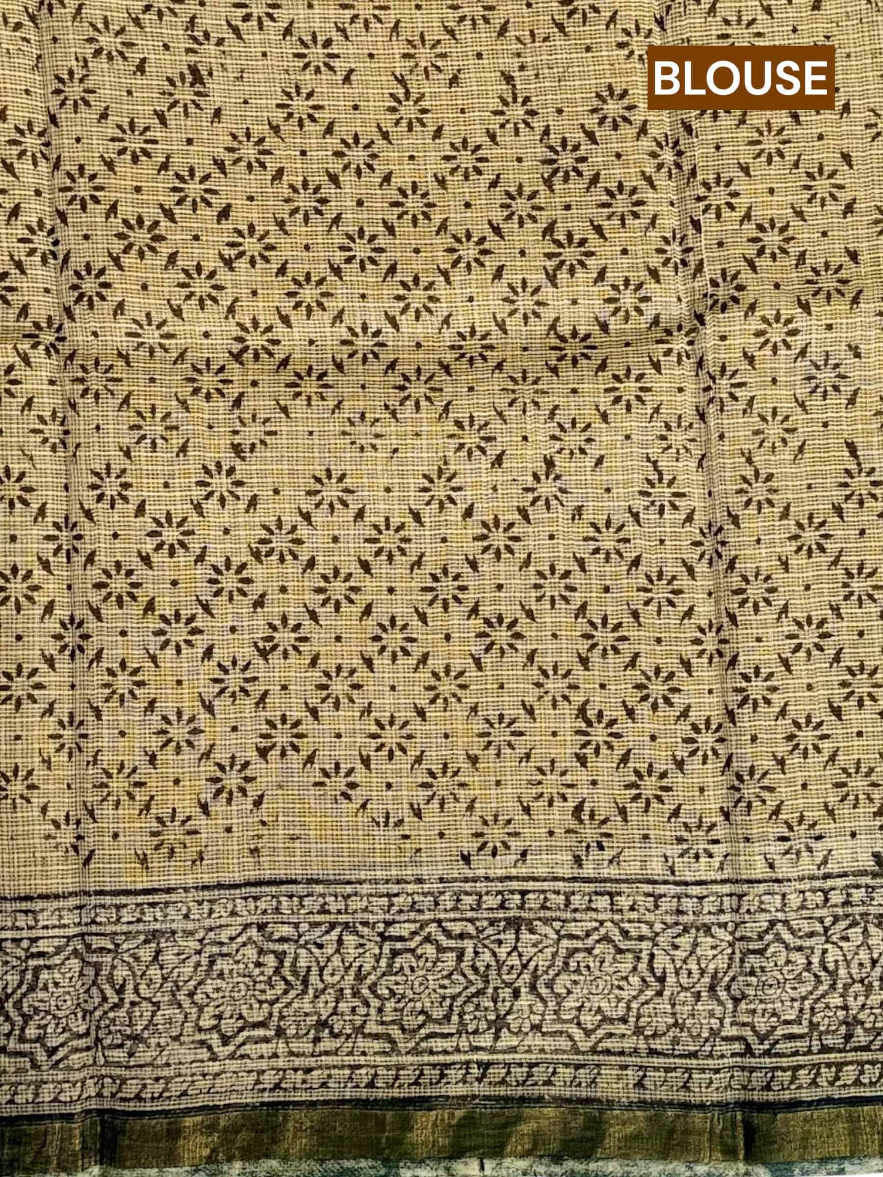 Kota Doria Bagru Block Print Saree in Olive Green