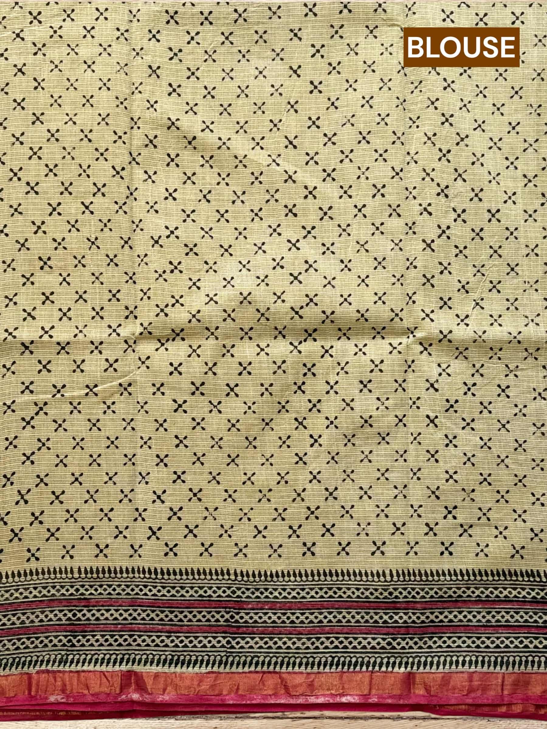 Kota Doria Bagru Block Print Saree in Olive Green
