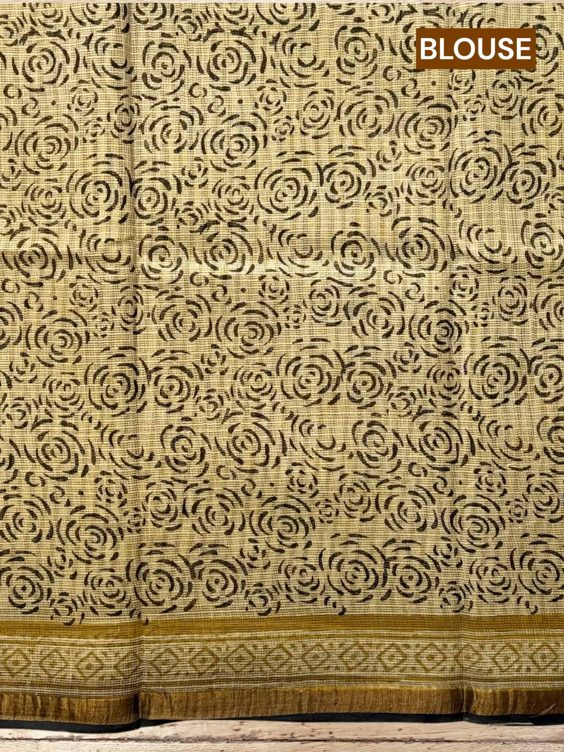 Kota Doria Bagru Block Print Saree in Olive Green