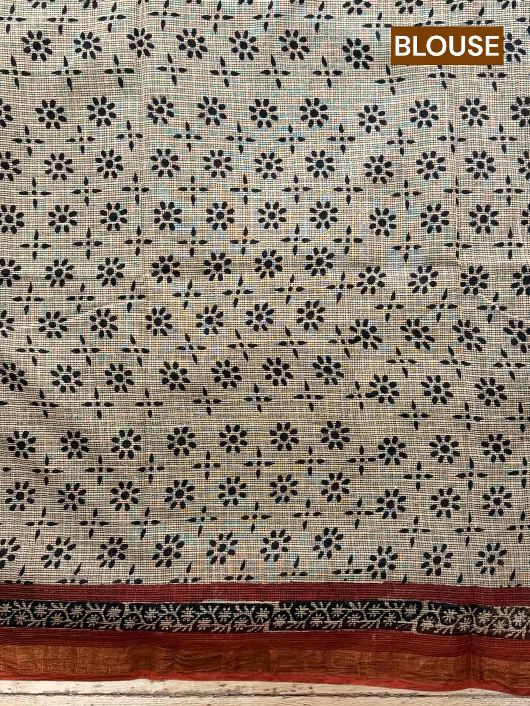 Kota Doria Bagru Block Print Saree in Cream with Polka Dots