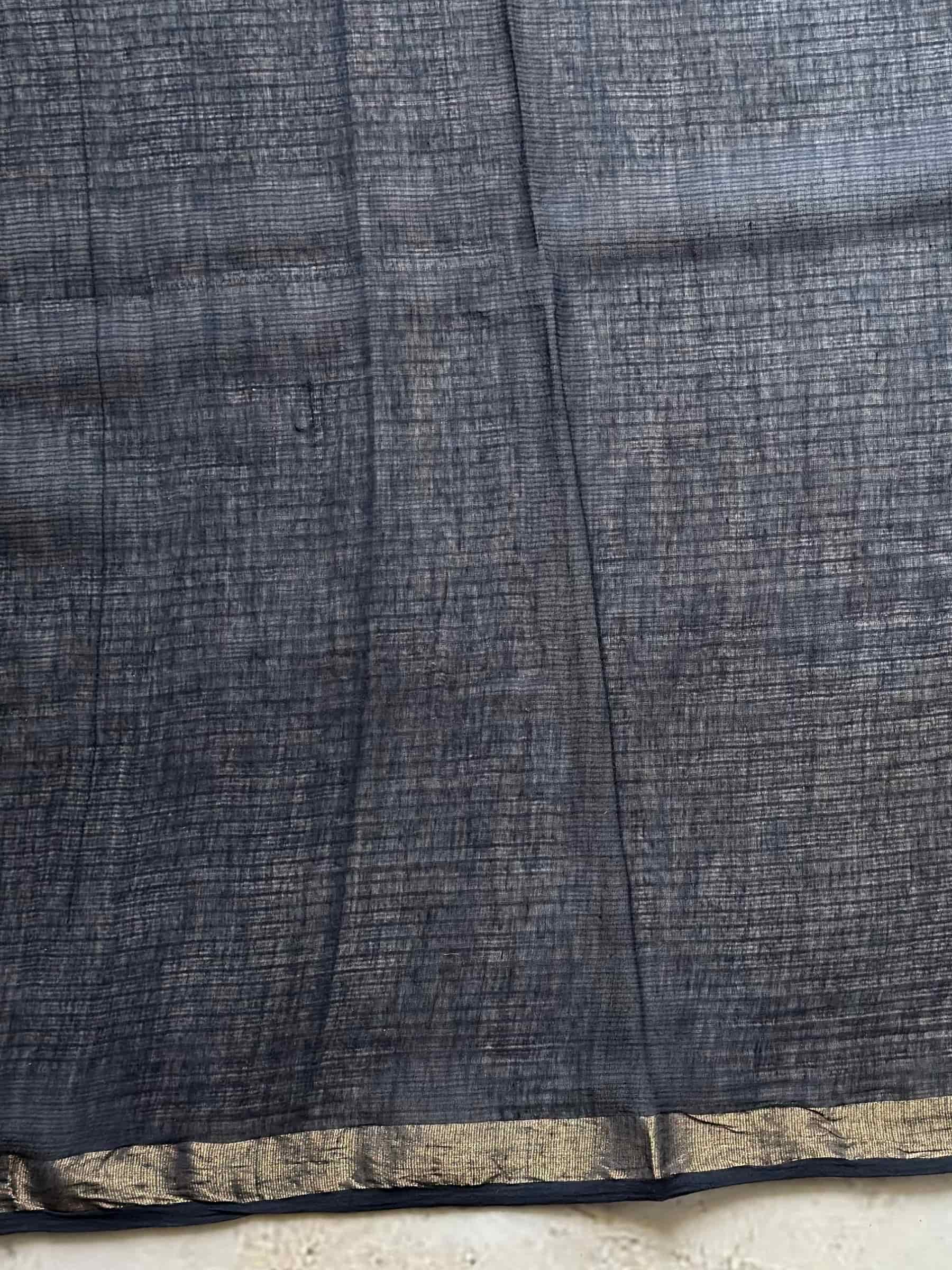 Hand Block Printed Kota Doria Saree in Navy Blue